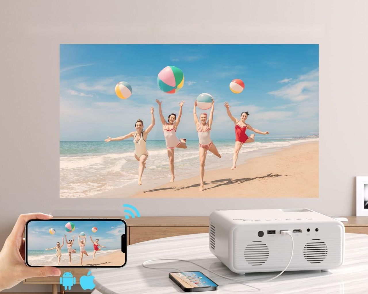 Projektor Full HD 1080P, WiFi, Bluetooth, kino domowe, 90 000h.