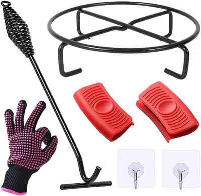 Akcesoria BARVERE: podstawa 42 cm, stojak, haki, rękawice BBQ.