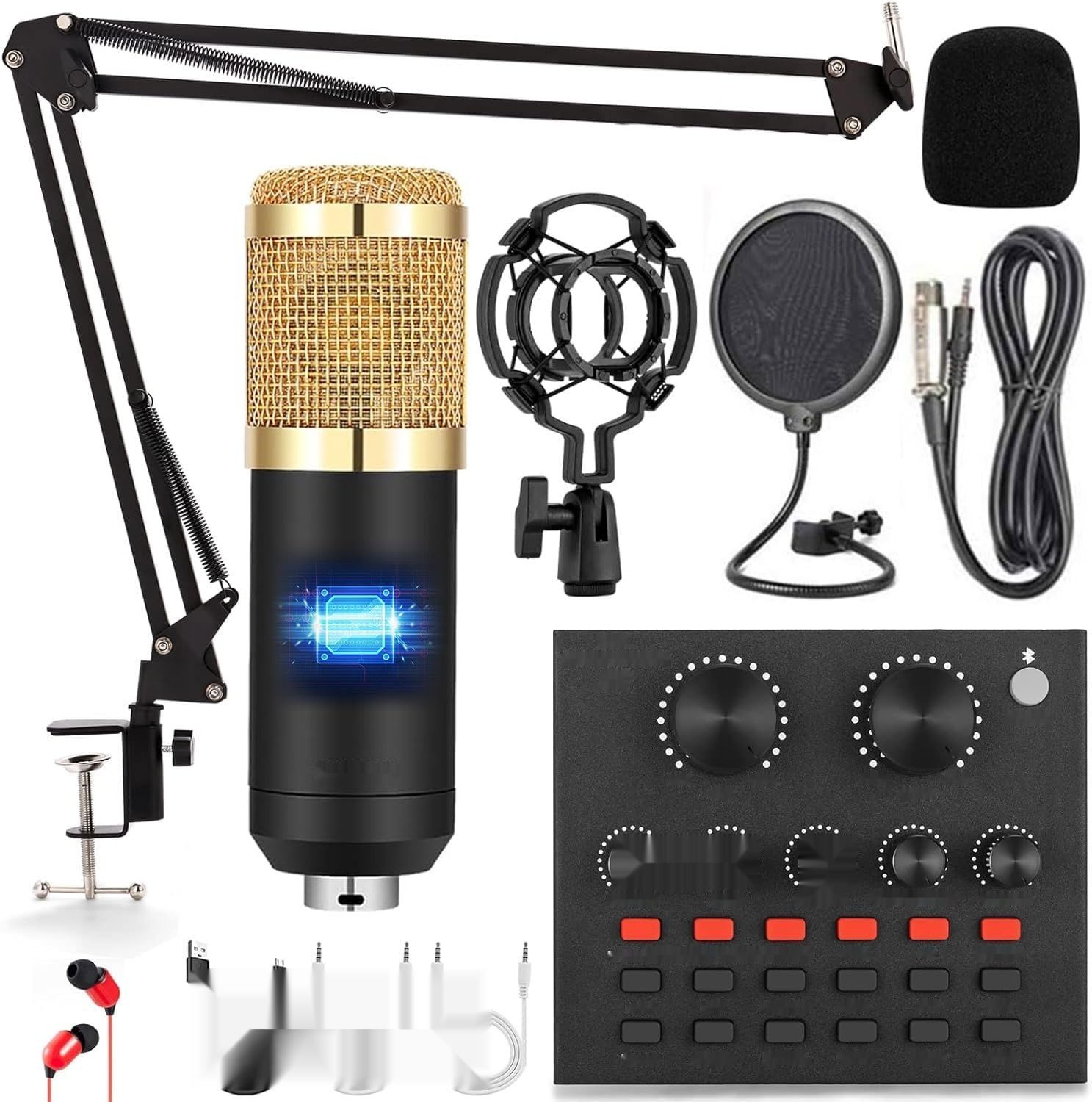 Mikrofon ALPOWL BM-800, idealny do podcastów, YouTube, TikTok (Złoty)