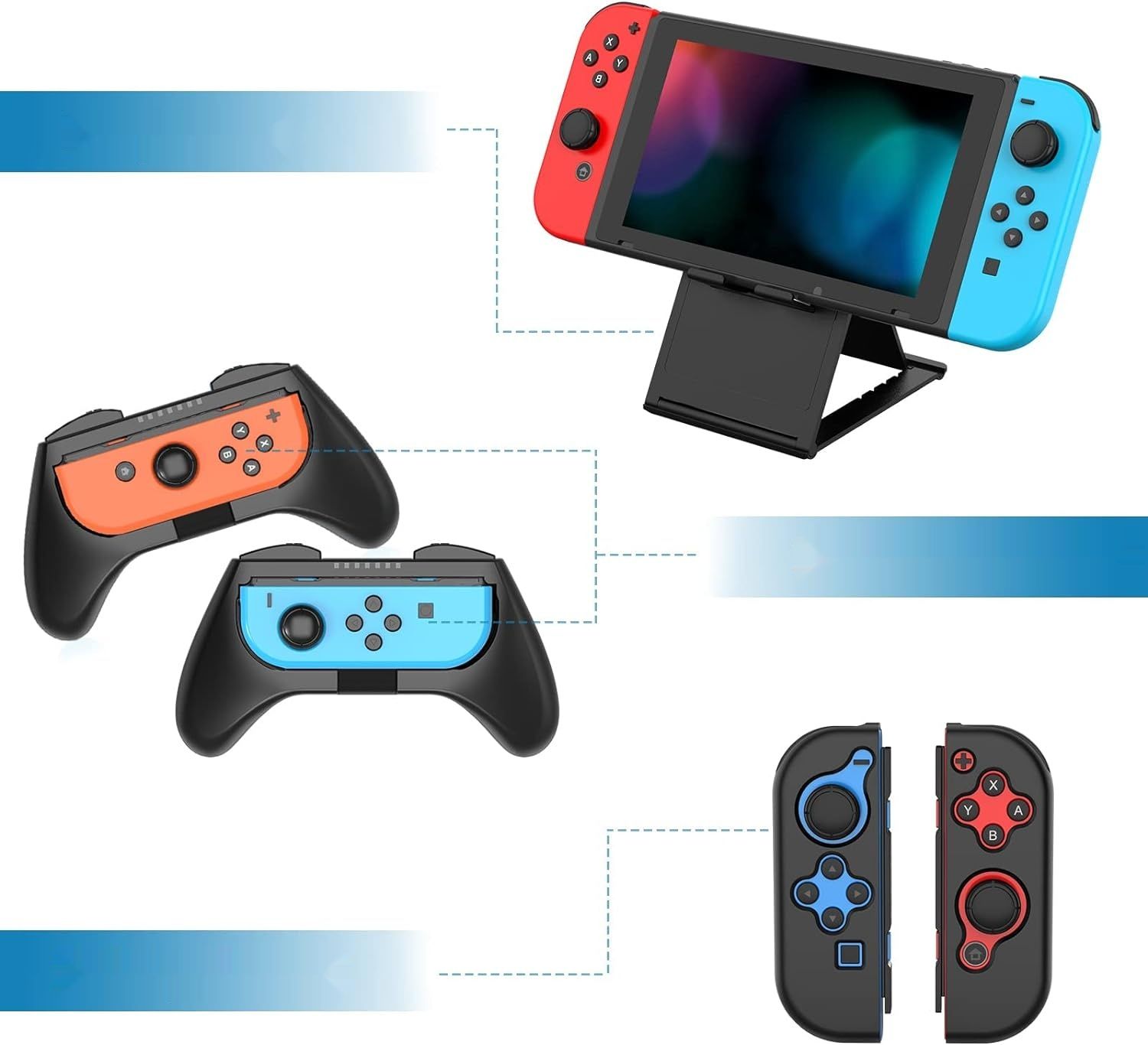 HEYSTOP Zestaw akcesoriów 28 w 1 dla Nintendo Switch z torbą i stacją ładującą.