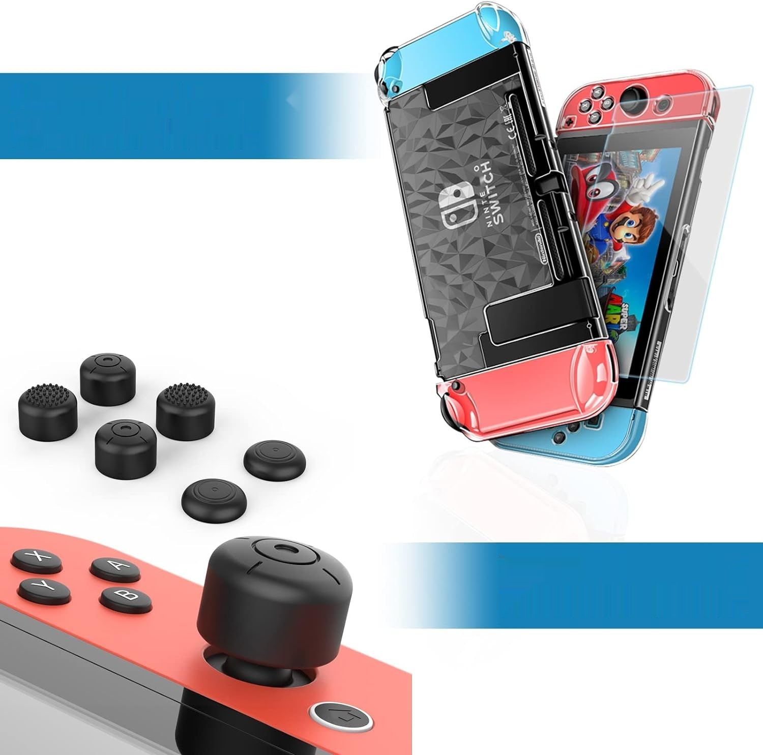 HEYSTOP Zestaw akcesoriów 28 w 1 dla Nintendo Switch z torbą i stacją ładującą.