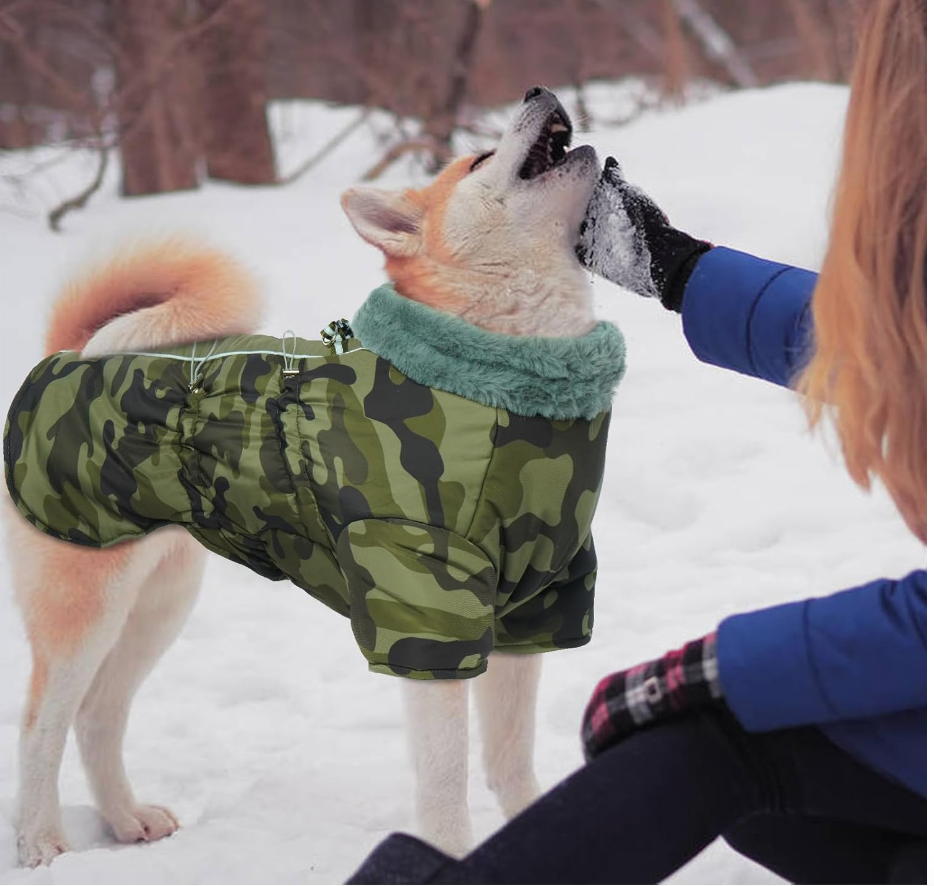 Katzinst zimowa kurtka dla psów, wodoodporna z nogawkami, 2XL, Military Green