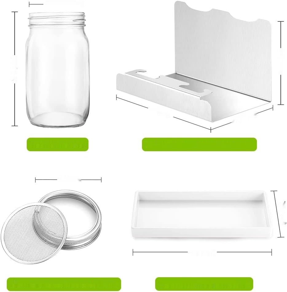 ecooe Kiełkowanie Słoiki Szklane 1000 ml, Zestaw 2 Słoików, 1 Stojak, 1 Miska