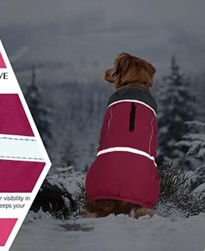 QBLEEV Zimowa kurtka dla psa, rose red, 3XL
