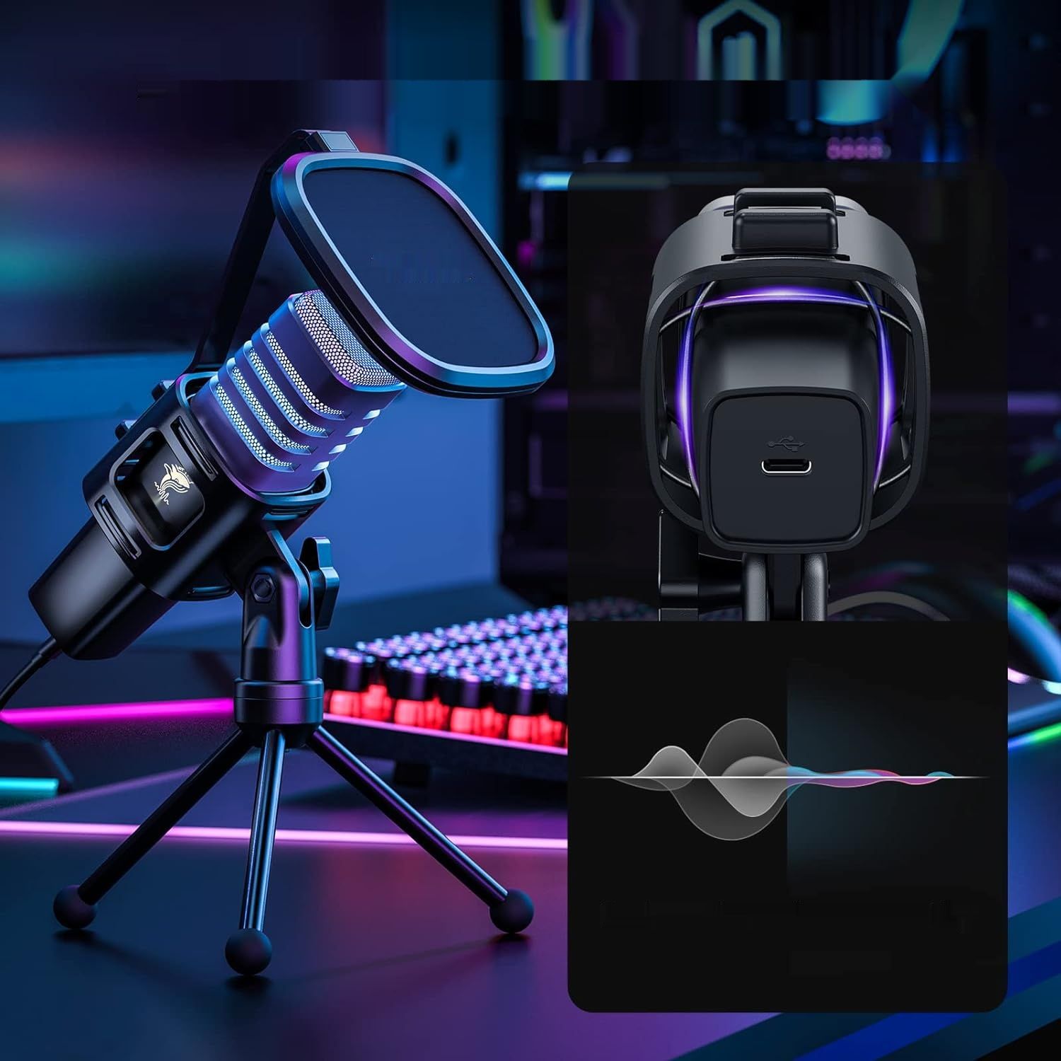 TONOR Gaming USB Mikrofon PC RGB Mikrofon  ‎TC30