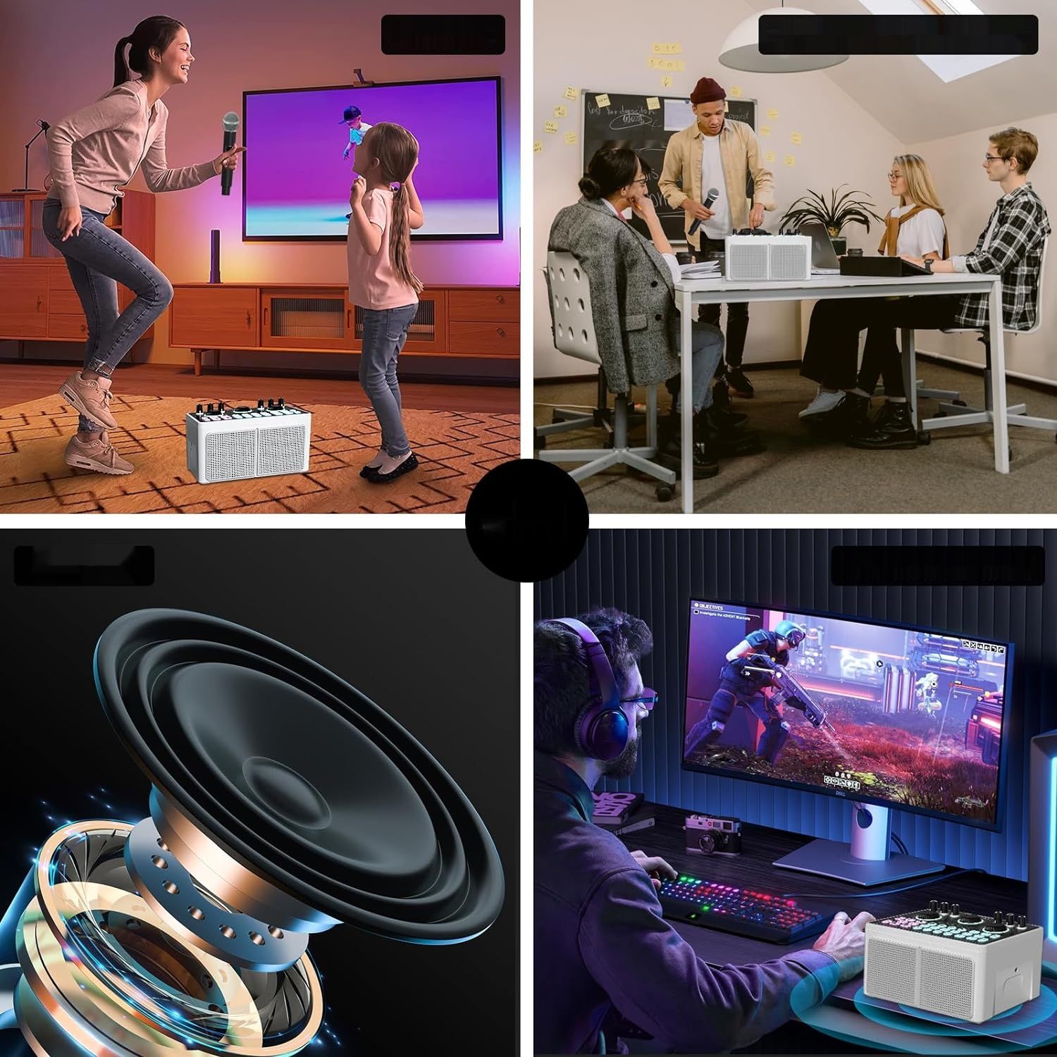 Bluetooth Karaoke Maszyna ALLWIN 3w1 z 2 mikrofonami, obsługuje TWS, do PC/Smartphone
