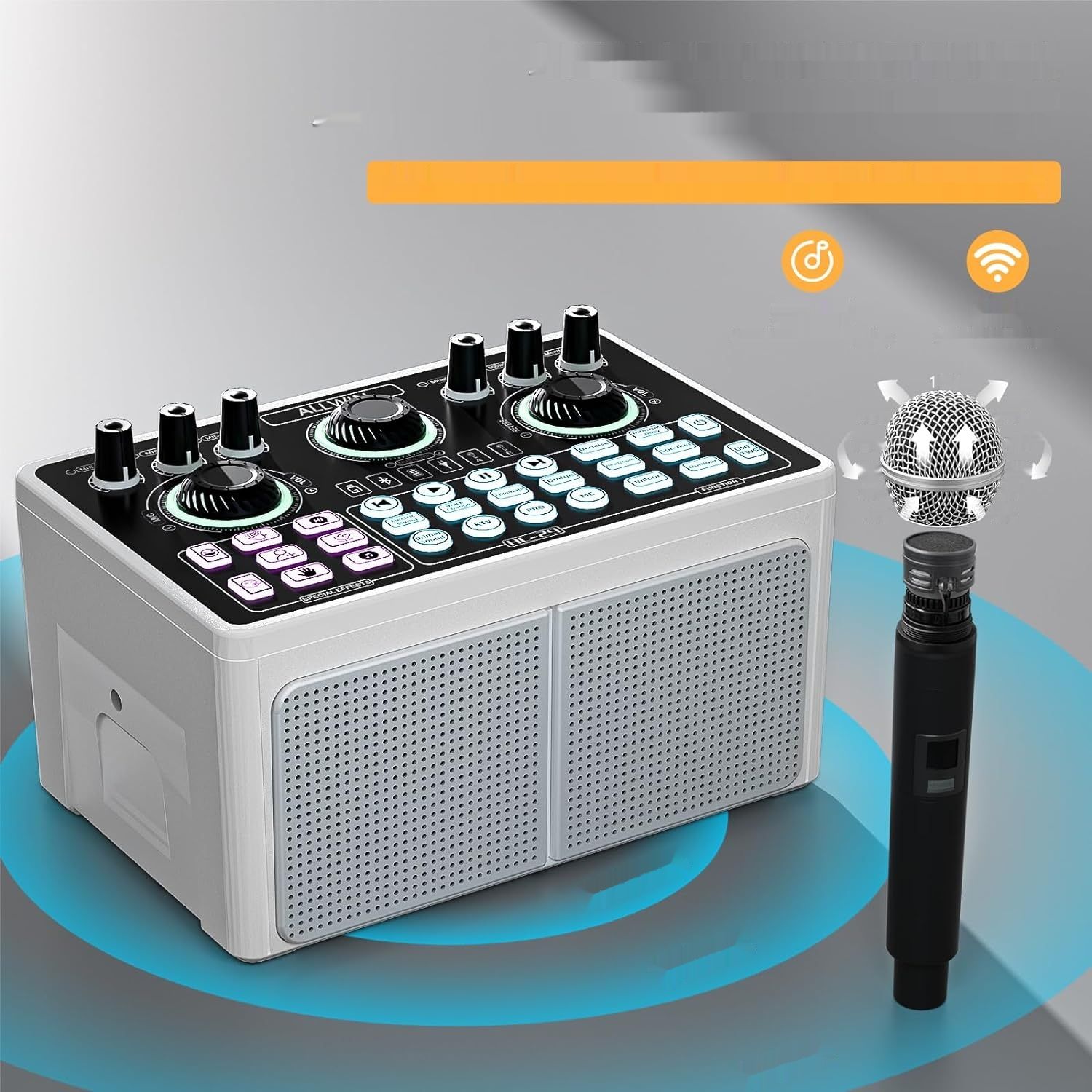 Bluetooth Karaoke Maszyna ALLWIN 3w1 z 2 mikrofonami, obsługuje TWS, do PC/Smartphone