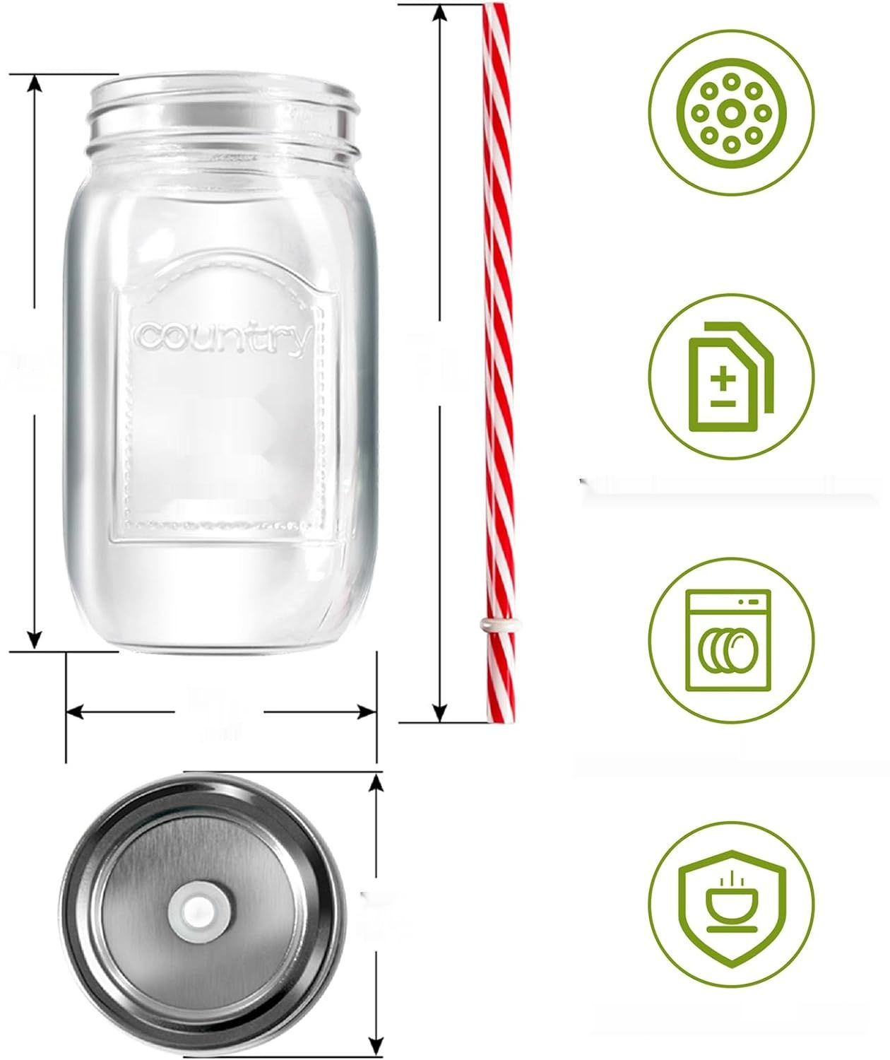 MASTERTOP 6 szklanek z pokrywką i słomką, 500 ml, hermetyczne Mason Jars.