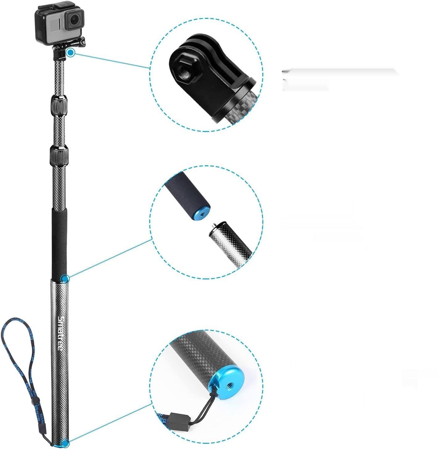 Smatree Wysuwany Kij Z Włókna Węglowego Zgodny z GoPro, DJI, AKASO, Insta 360