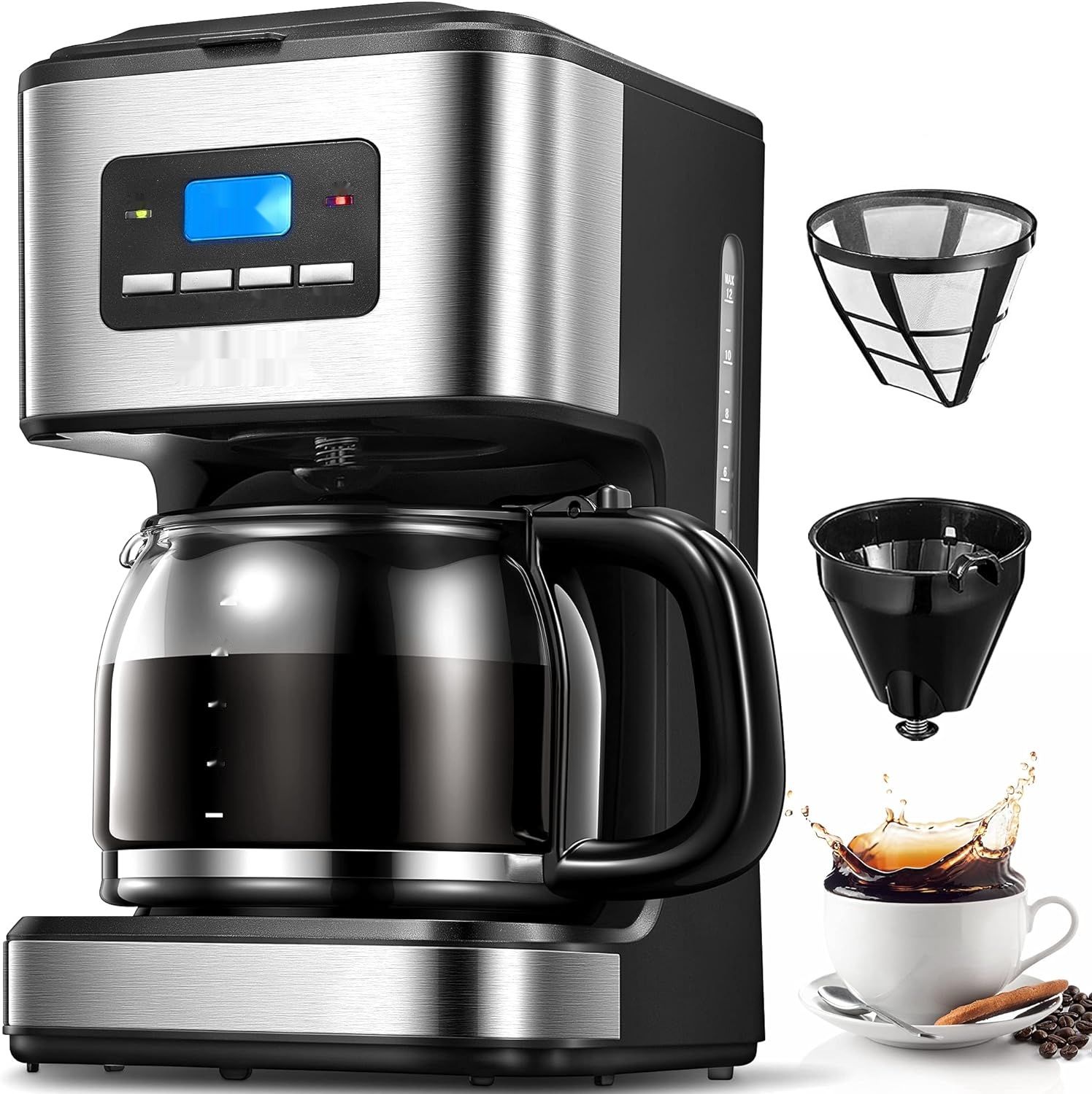 Yabano Ekspres do Kawy z Timerem, AromaSelector, Stały Filtr, 900W, 1,5 L