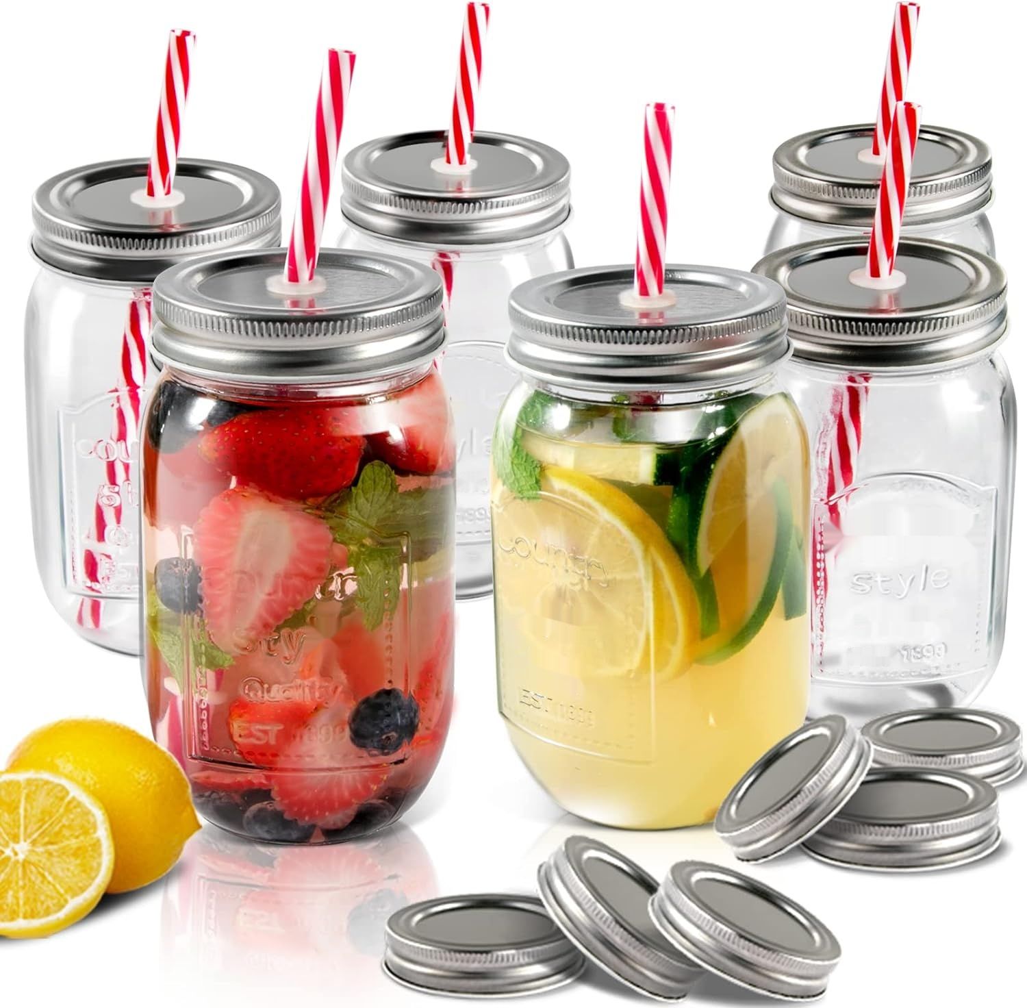 MASTERTOP 6 szklanek z pokrywką i słomką, 500 ml, hermetyczne Mason Jars.