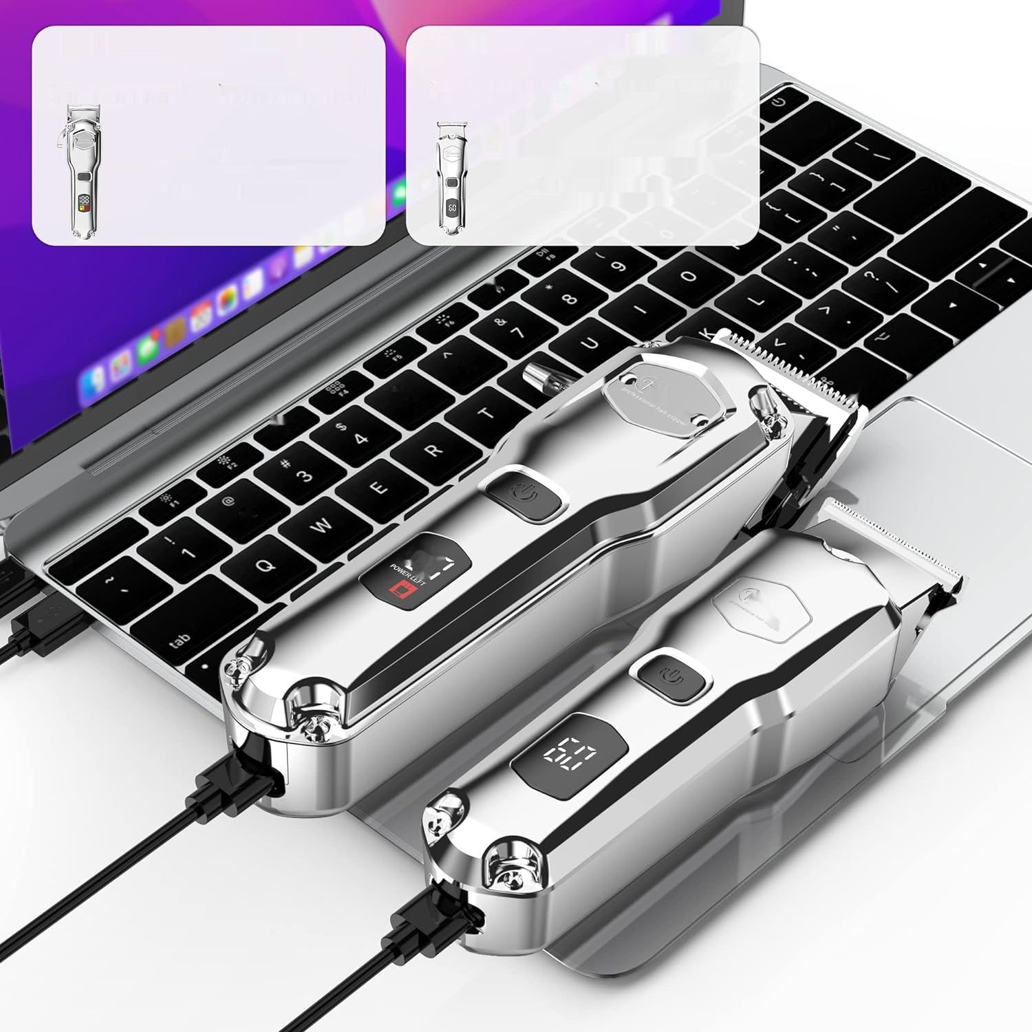 Hatteker Zestaw maszynki do włosów i brody, wodoodporna, USB (Srebrny)