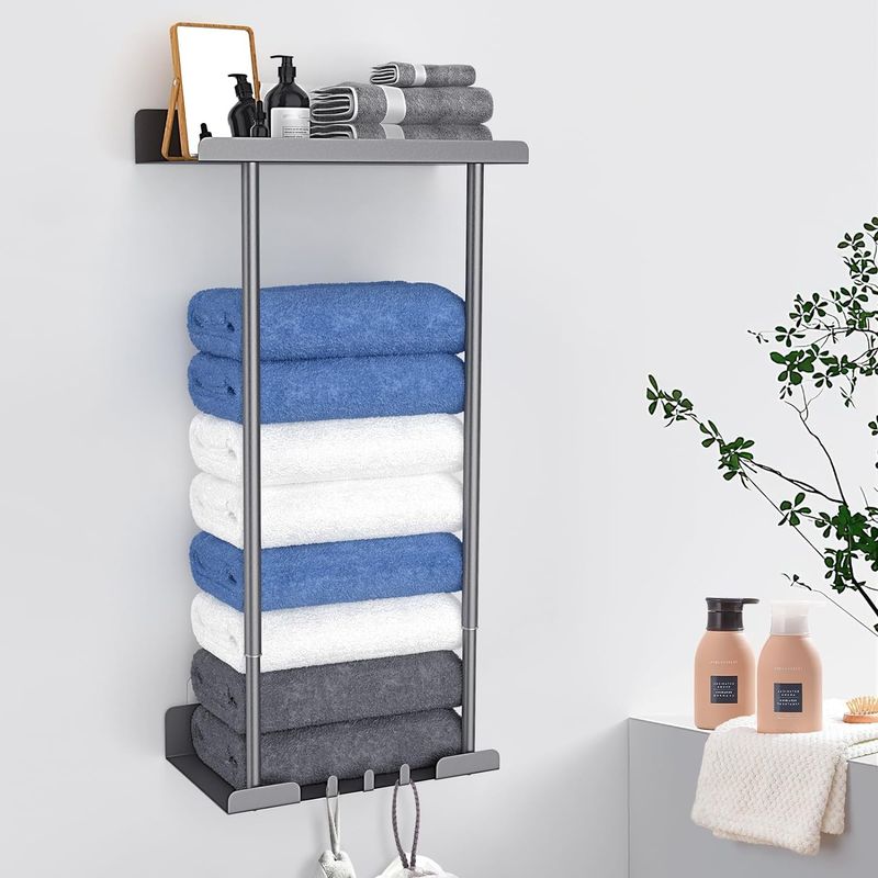 Danclit Wieszak na ręczniki, bez wiercenia, samoprzylepny, stal węglowa, Szary.