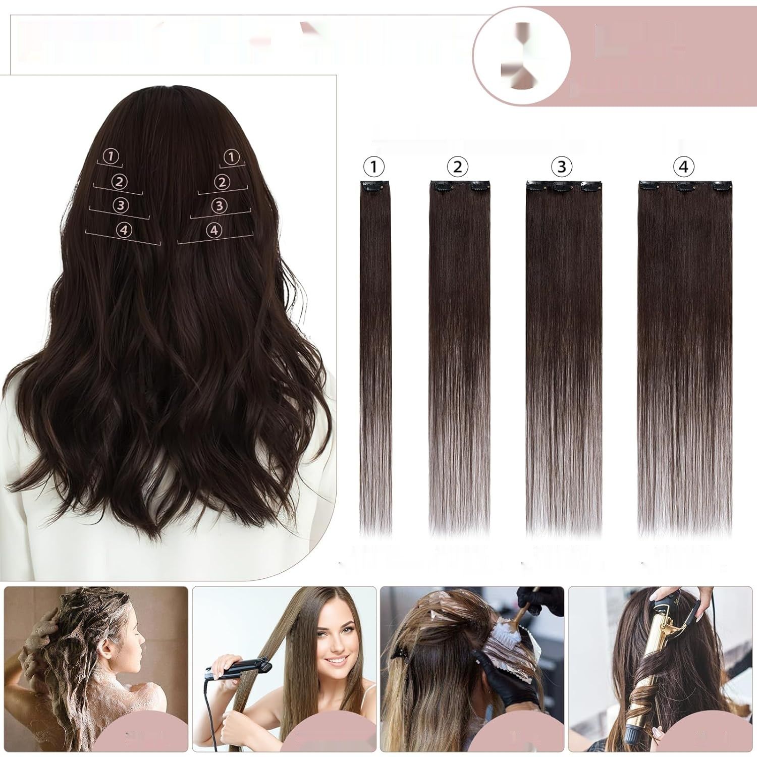 Clip-In Real Hair Extensions, 8-częściowy zestaw, miękkie włosy Remy
