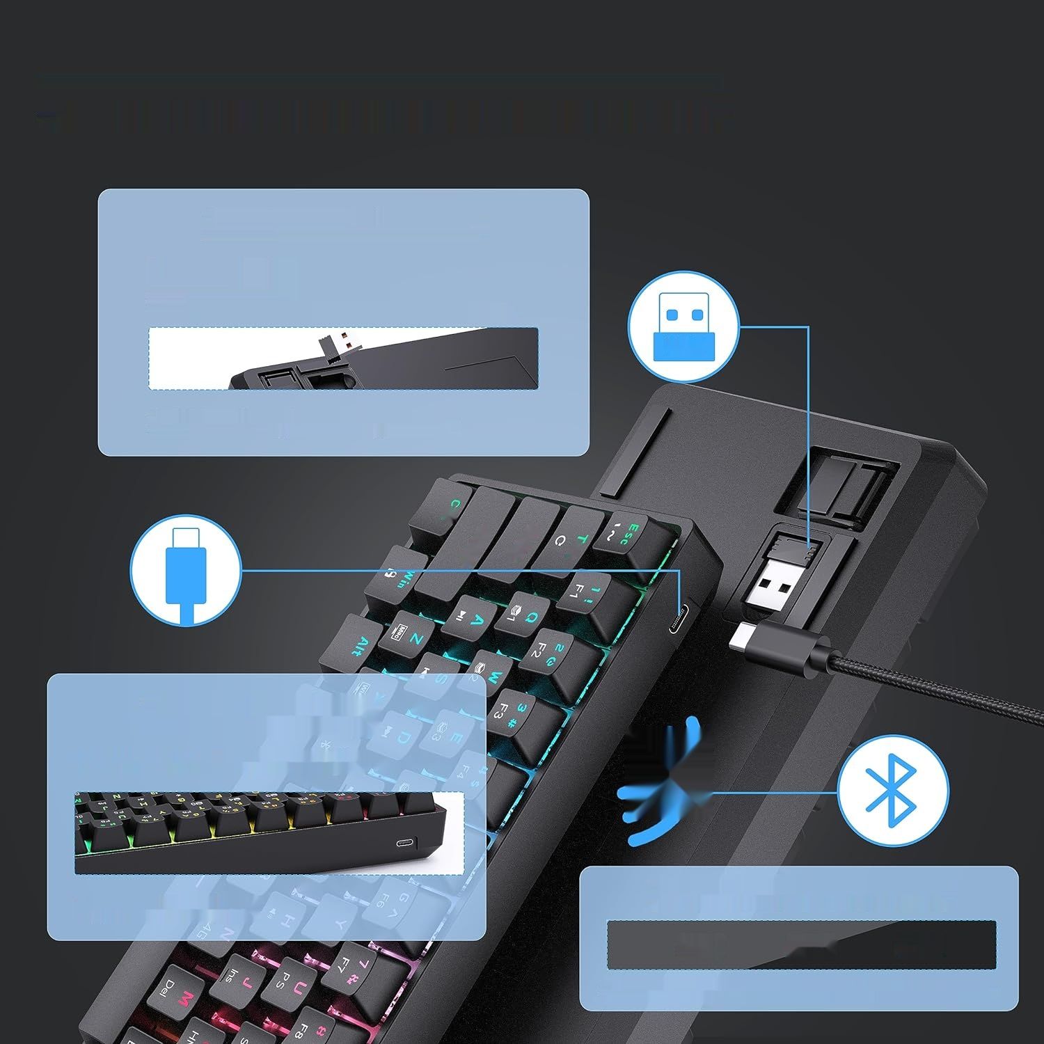 TMKB T63 Klawiatura Gamingowa, Mechaniczna, Blue Switch, Bluetooth, RGB