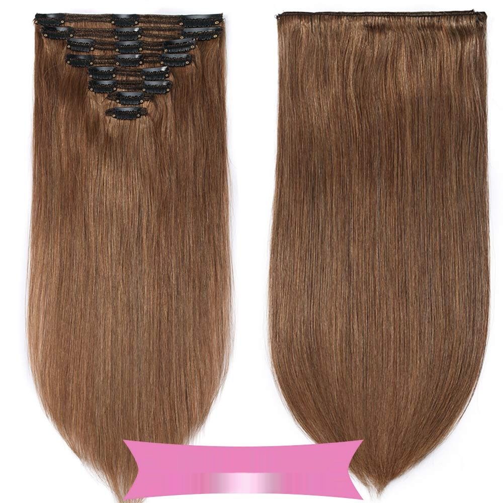 Clip-In Real Hair Extensions 8 części 100% Remy Hair Jasny Brąz 24 cale 170 g