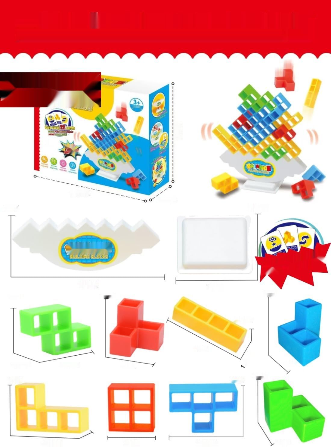 BLOOOK Montessori Zabawka, Tetra Tower Balance, gra budowania wieży.