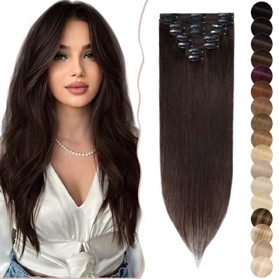 Clip-In Real Hair Extensions, 8-częściowy zestaw, miękkie włosy Remy