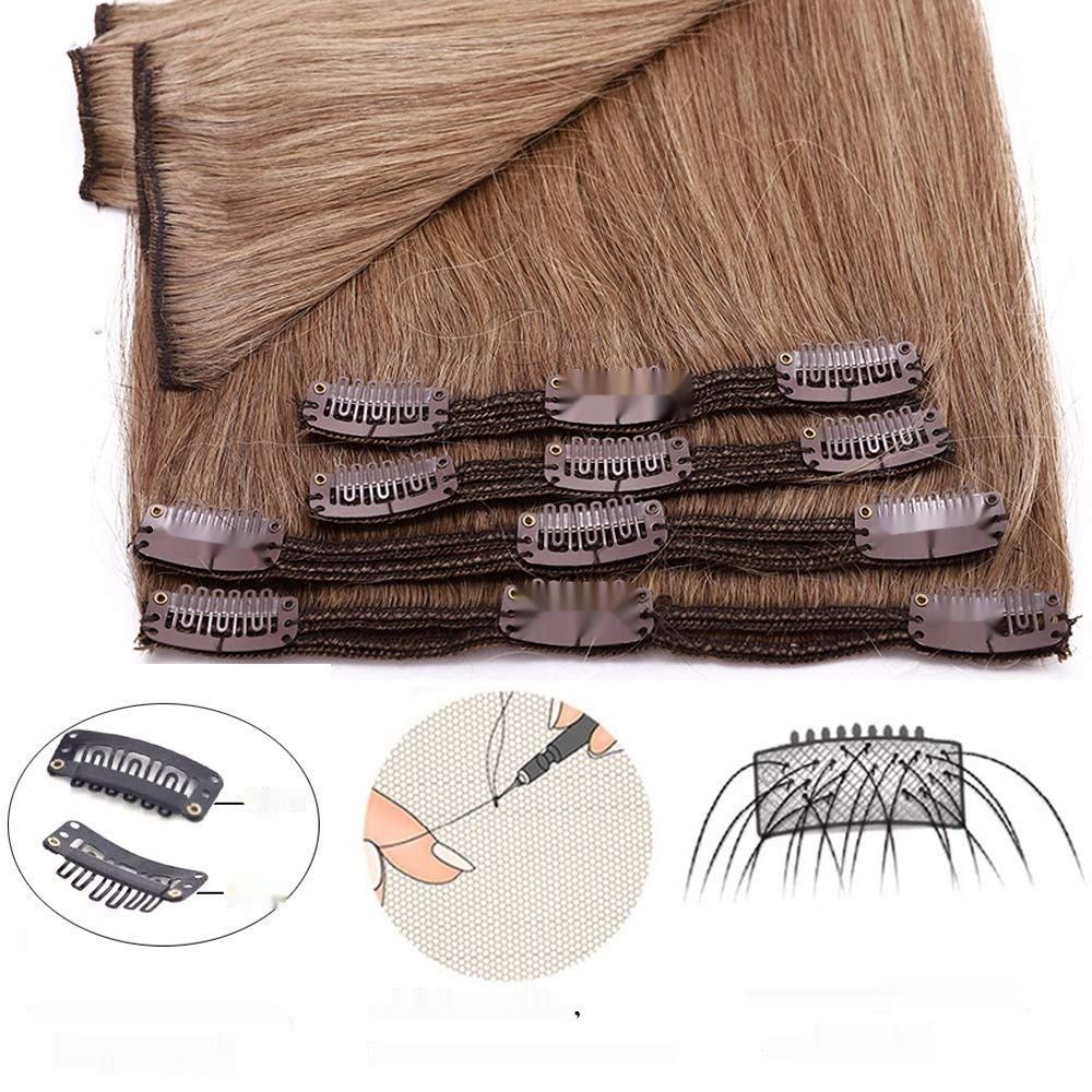 Clip-In Real Hair Extensions 8 części 100% Remy Hair Jasny Brąz 24 cale 170 g