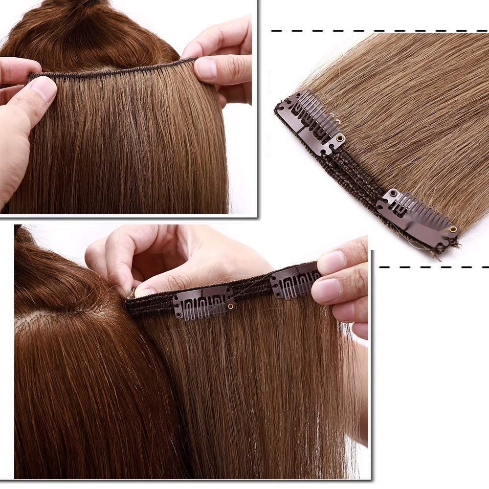 Clip-In Real Hair Extensions 8 części 100% Remy Hair Jasny Brąz 24 cale 170 g
