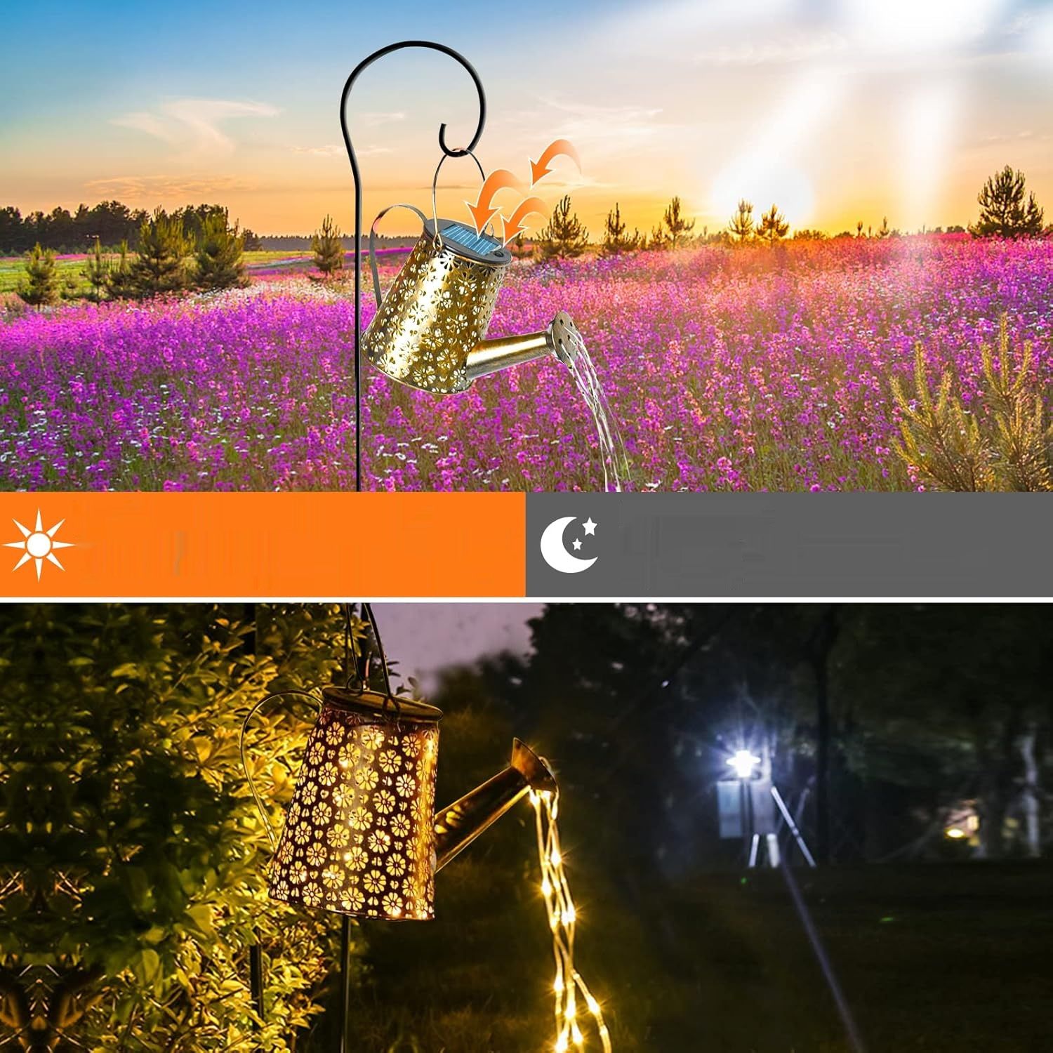 BoloShine Solar Watering Can with Fairy Lights, Waterproof LED Art Light