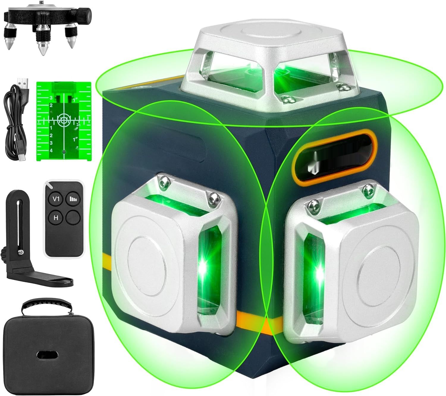 CIGMAN 3 x 360° Zielony Samopoziomujący Laser, 30h z akumulatorem litowym.