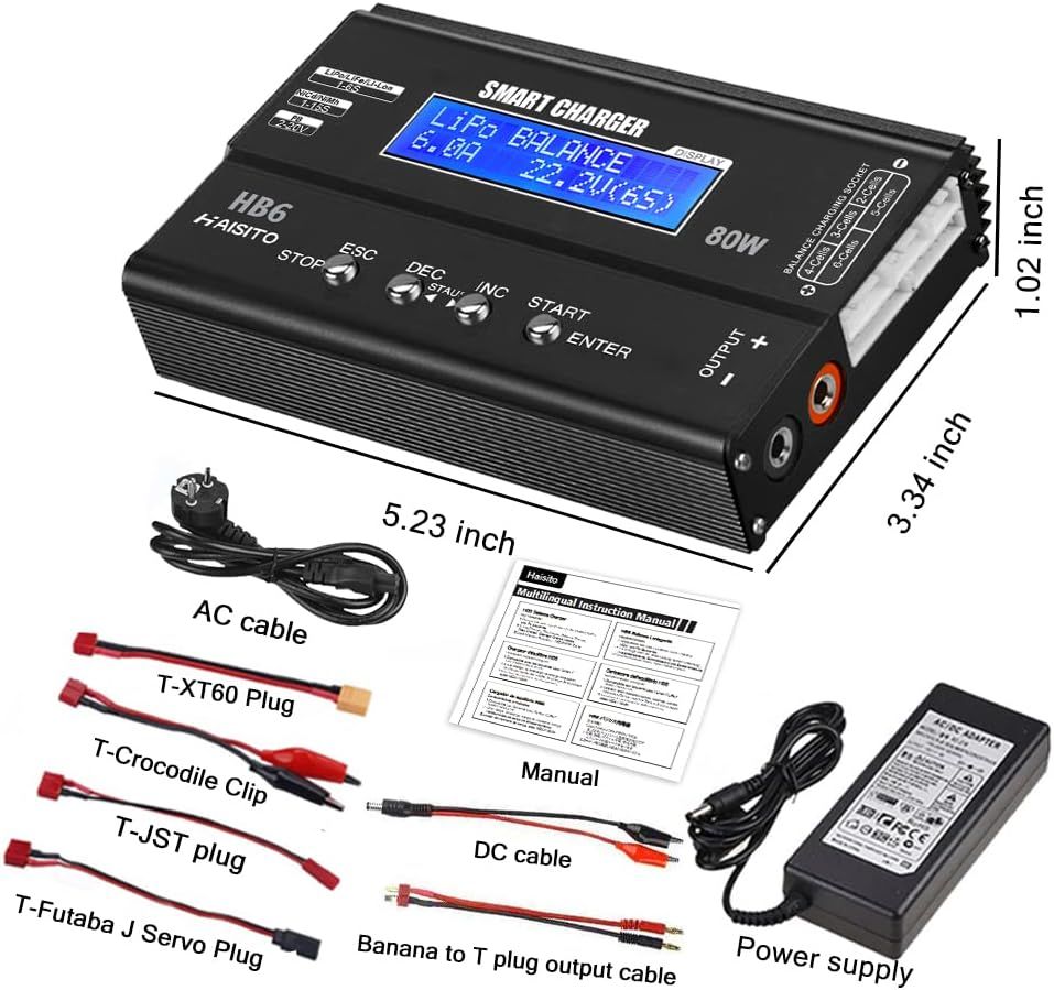 Haisito Lipo Charger 80W 6A, Ładowarka RC z ekranem LED, Zasilacz i Adapteri