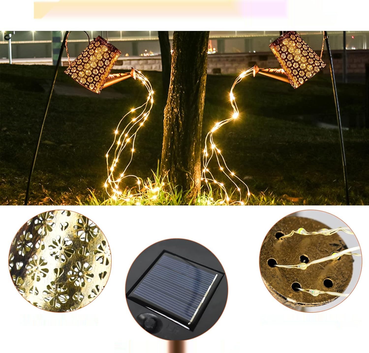 BoloShine Solar Watering Can with Fairy Lights, Waterproof LED Art Light