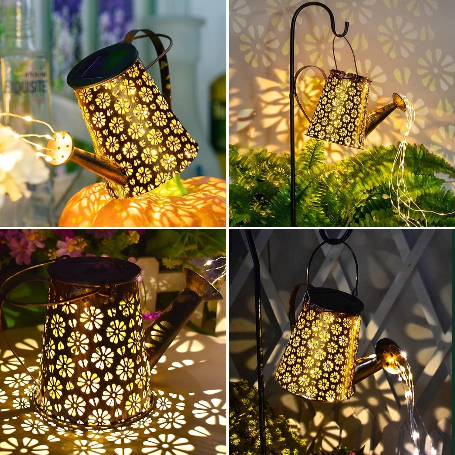 BoloShine Solar Watering Can with Fairy Lights, Waterproof LED Art Light