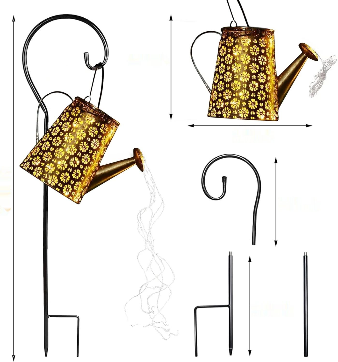 BoloShine Solar Watering Can with Fairy Lights, Waterproof LED Art Light