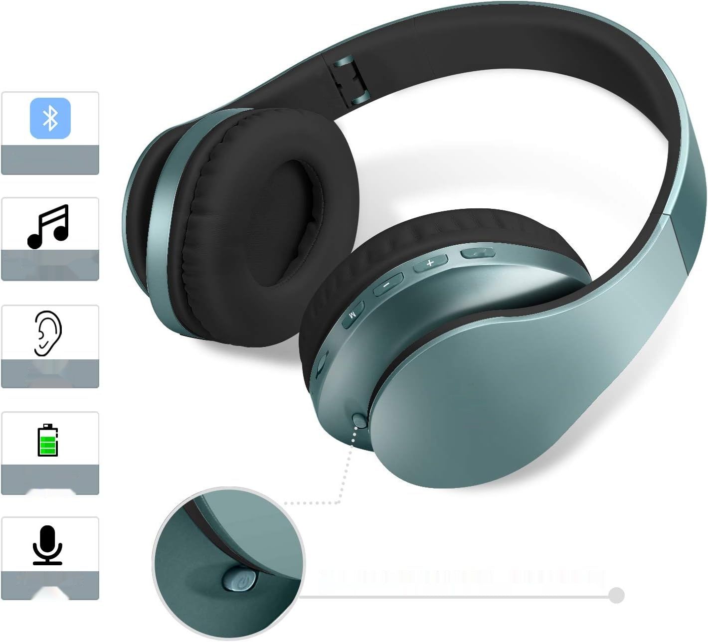 TUINYO Bluetooth Nauszne Słuchawki, HiFi Stereo, składane, do TV/PC/Telefonu.