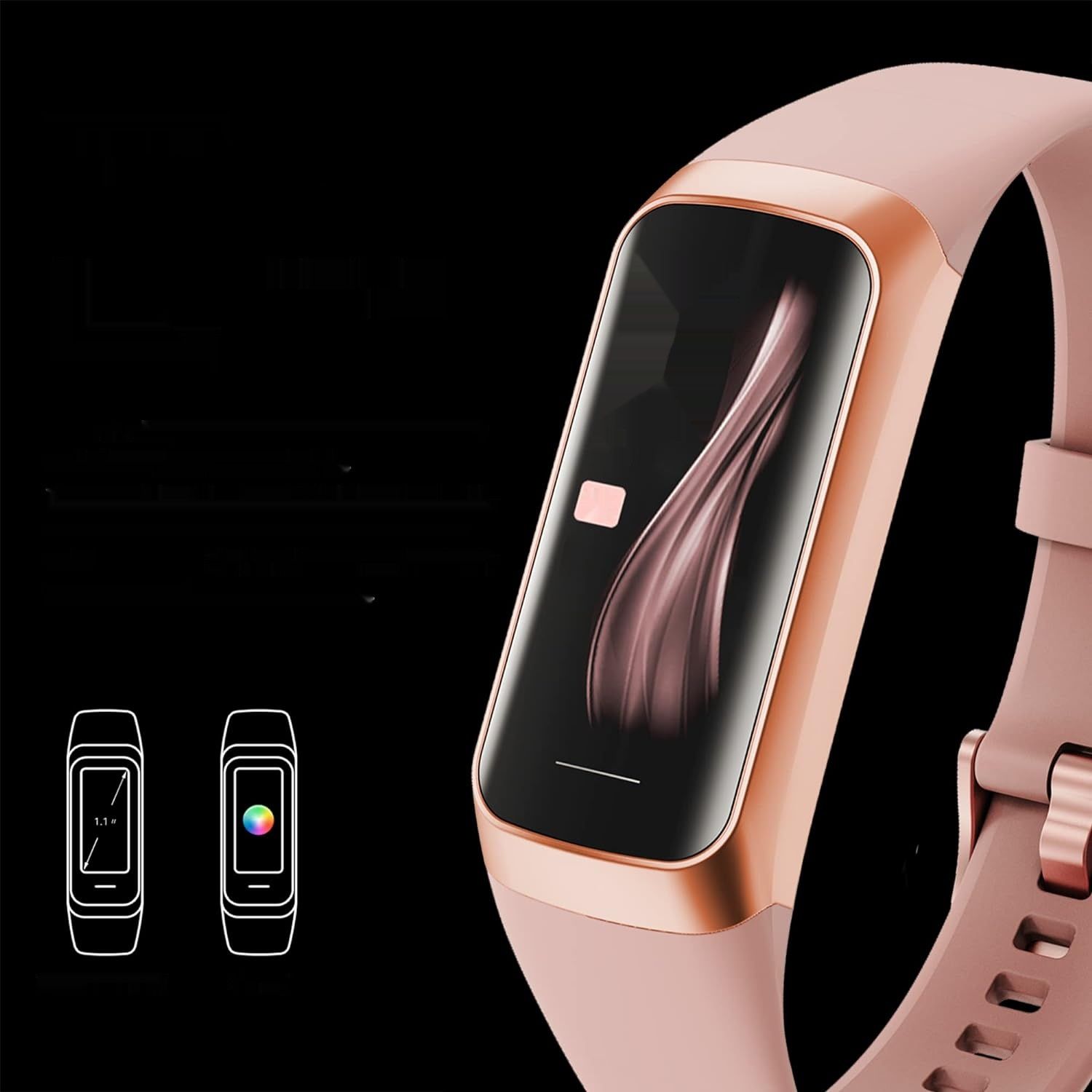 Zegarek fitness dla kobiet, Smartwatch, krokomierz, monitor tętna, różowy.