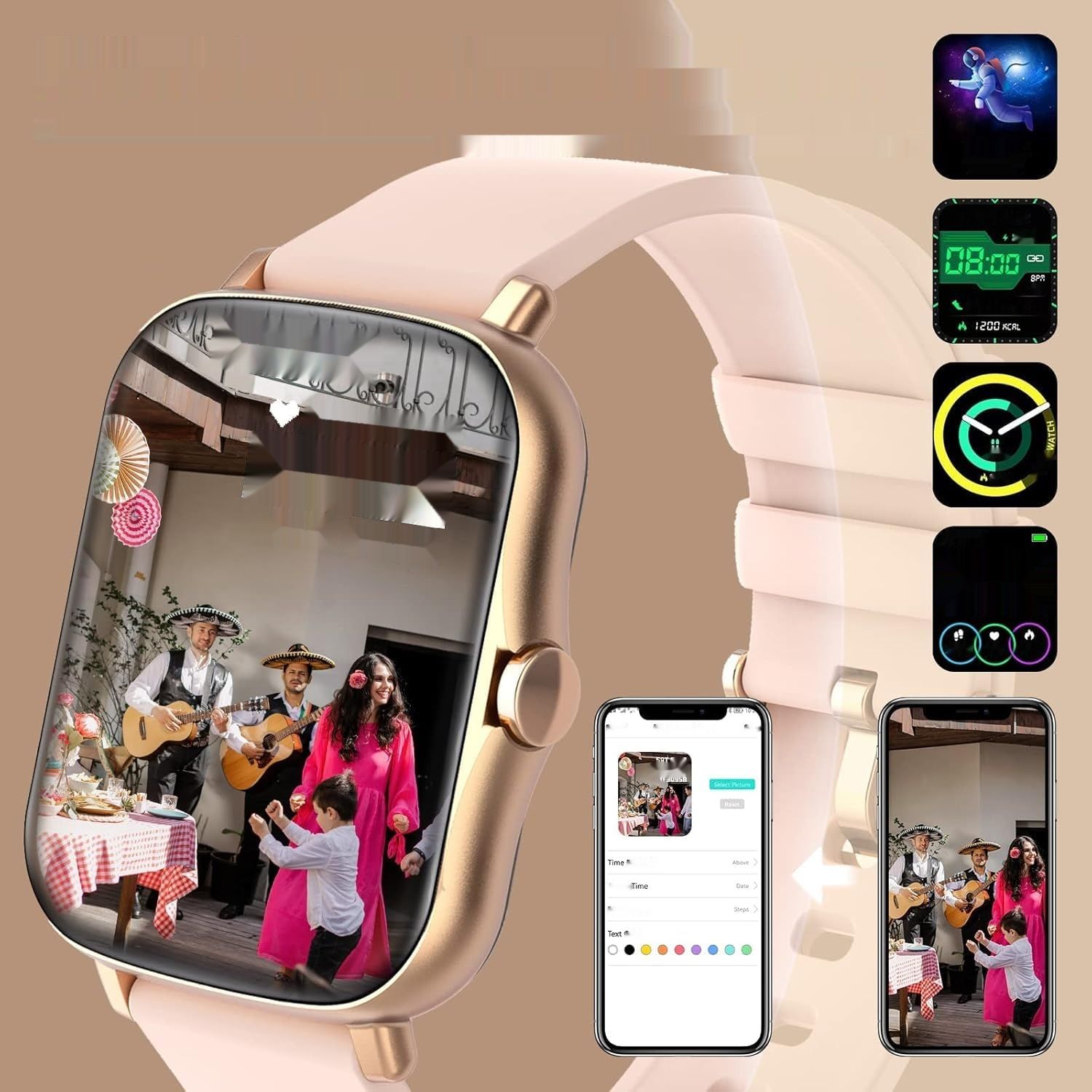 Smartwatch mit Lautsprecher, 1.7&quot; Touchscreen, Bluetooth, Musik, WhatsApp, Fitness-Tracker, Pulsuhr, Sportuhr.