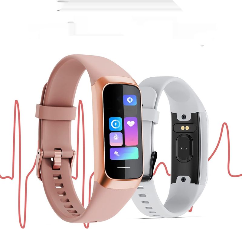Zegarek fitness dla kobiet, Smartwatch, krokomierz, monitor tętna, różowy.