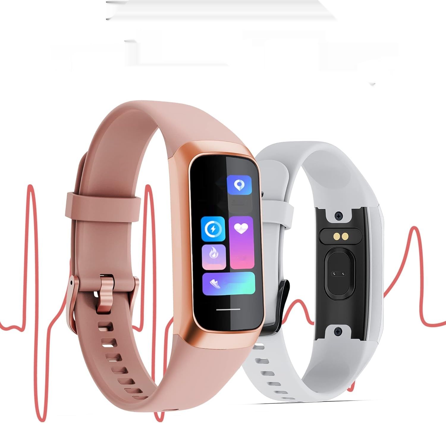 Zegarek fitness dla kobiet, Smartwatch, krokomierz, monitor tętna, różowy.