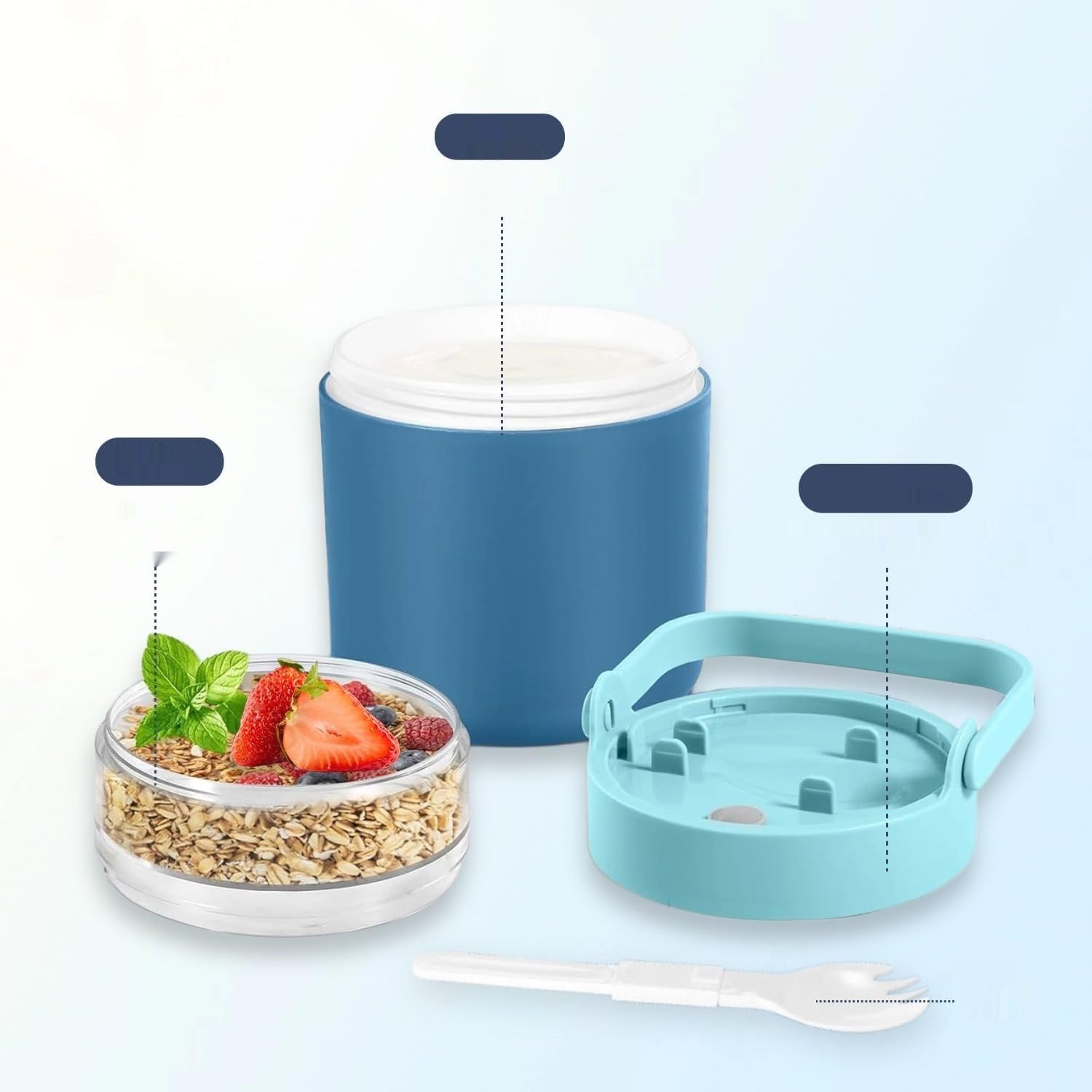 RUHMEX Kubek na płatki śniadaniowe na wynos, 570 ml + 160 ml kubek na jogurt.
