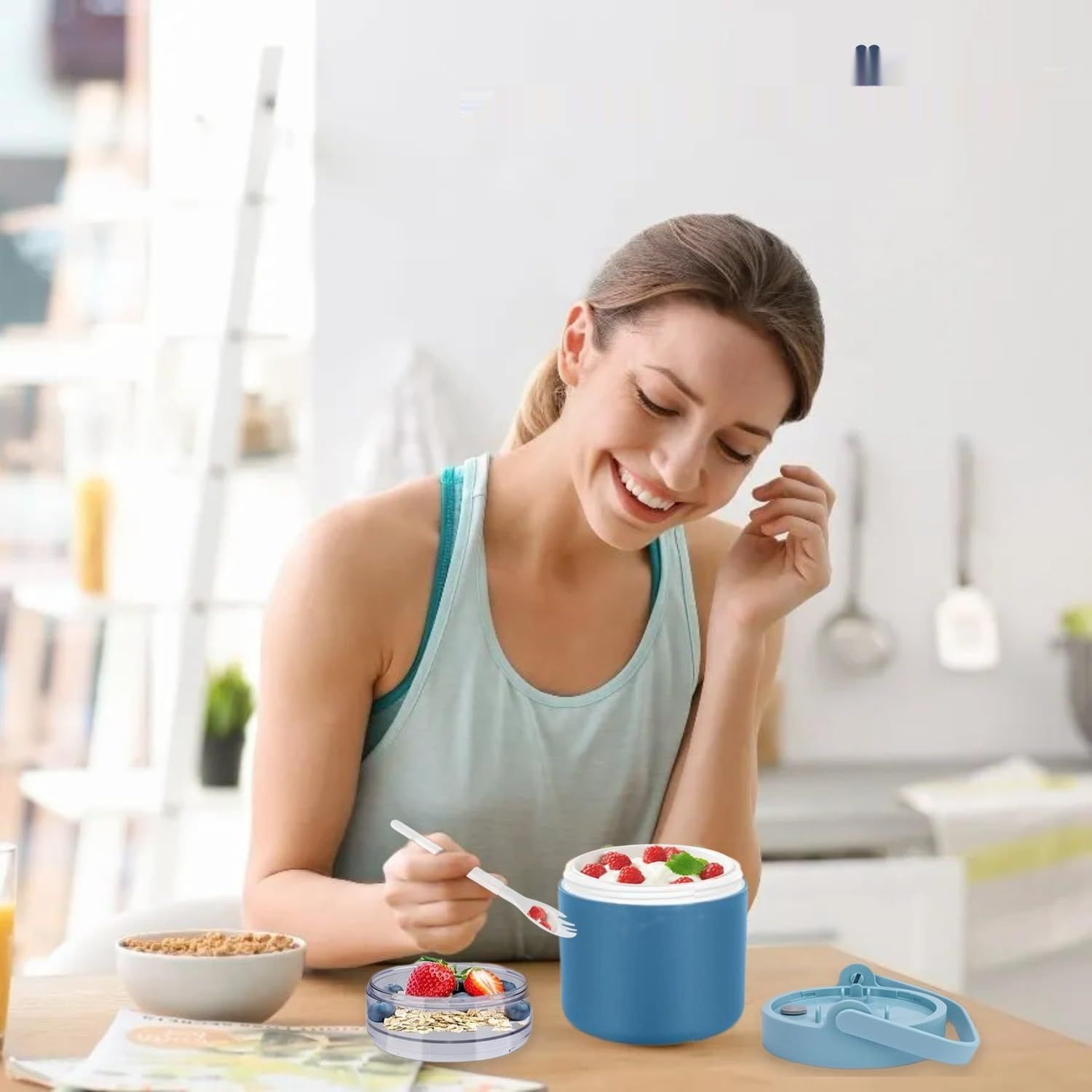 RUHMEX Kubek na płatki śniadaniowe na wynos, 570 ml + 160 ml kubek na jogurt.