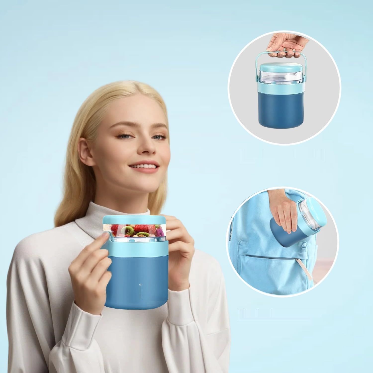 RUHMEX Kubek na płatki śniadaniowe na wynos, 570 ml + 160 ml kubek na jogurt.