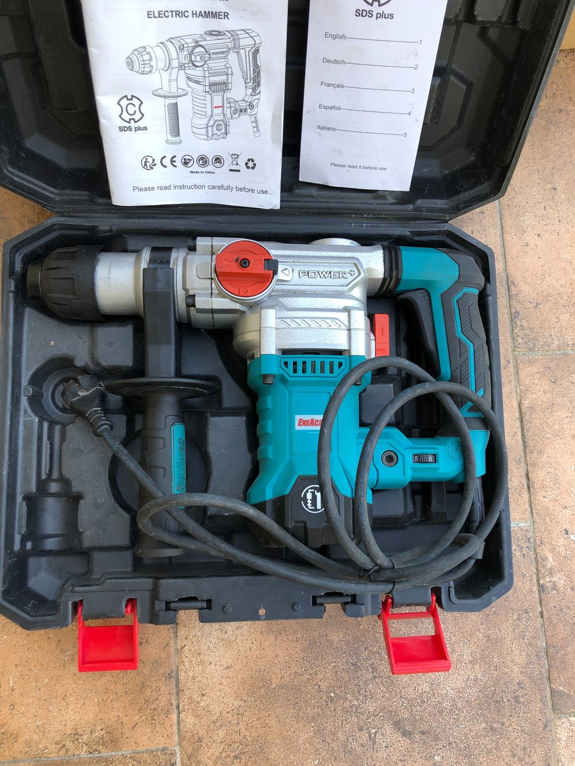 ENEACRO Młotowiertarka SDS-Plus, 1500 W, 6 dżuli, 6 prędkości, 4 funkcje, uchwyt antywibracyjny
