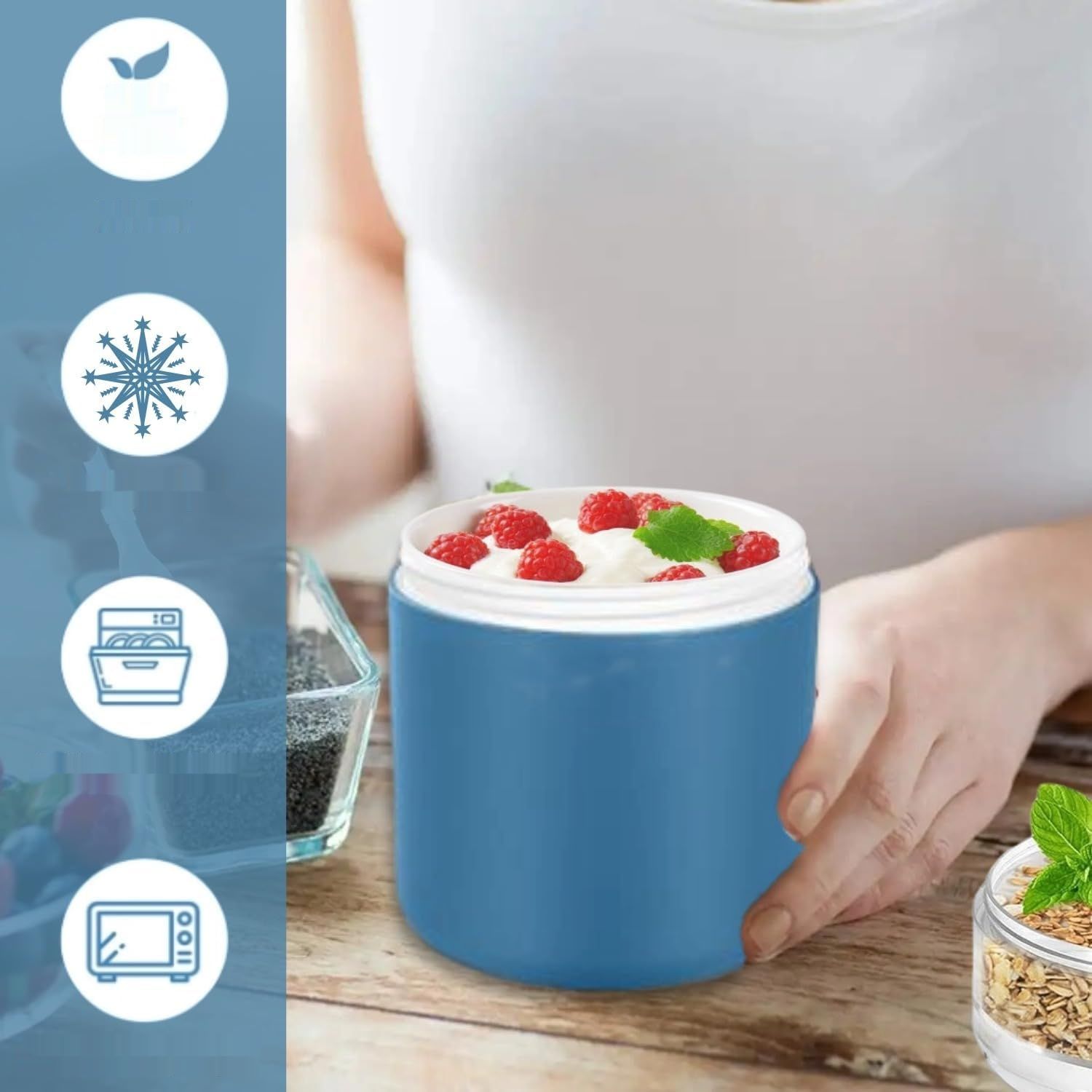 RUHMEX Kubek na płatki śniadaniowe na wynos, 570 ml + 160 ml kubek na jogurt.