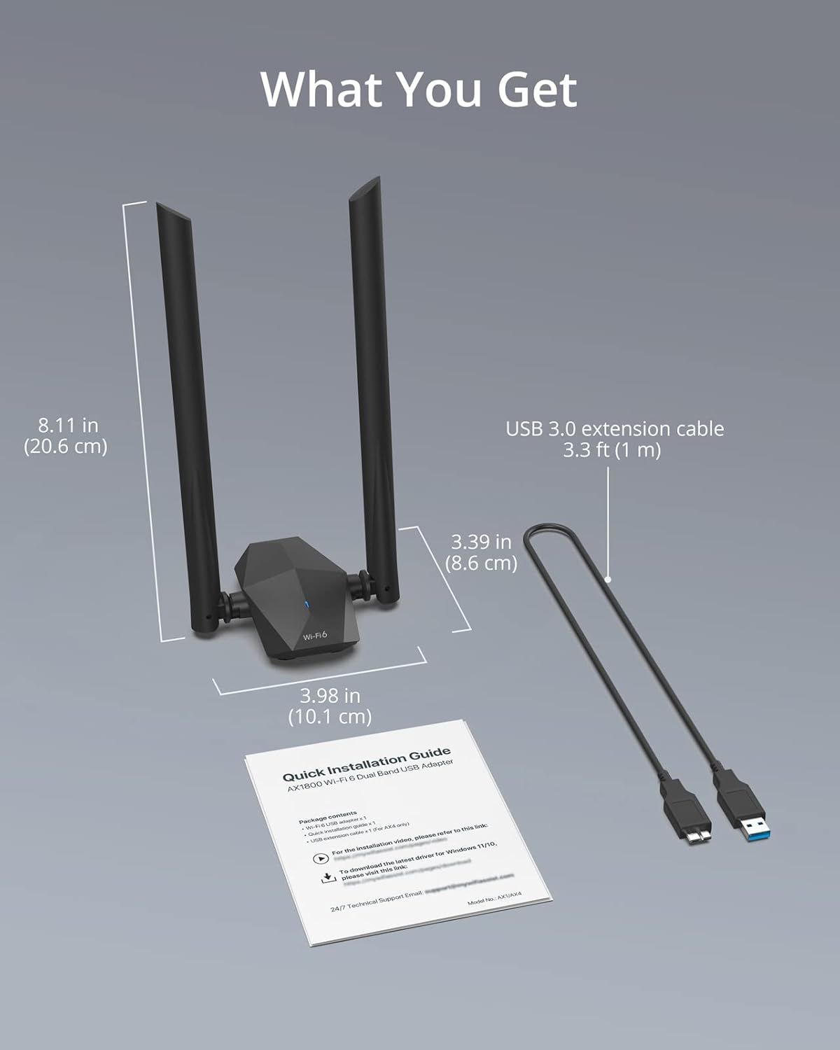 BrosTrend AX1800 High Gain WLAN Stick, WiFi 6, DualBand 1201Mbit/s, USB, Windows 10/11