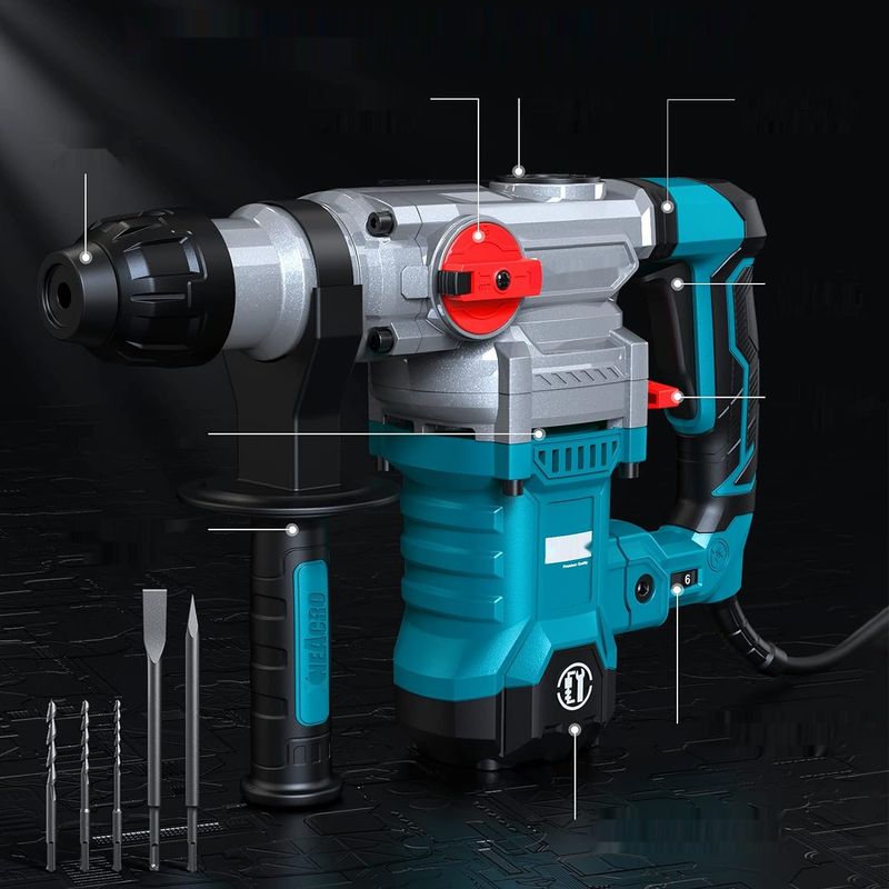 ENEACRO Młotowiertarka SDS-Plus, 1500 W, 6 dżuli, 6 prędkości, 4 funkcje, uchwyt antywibracyjny