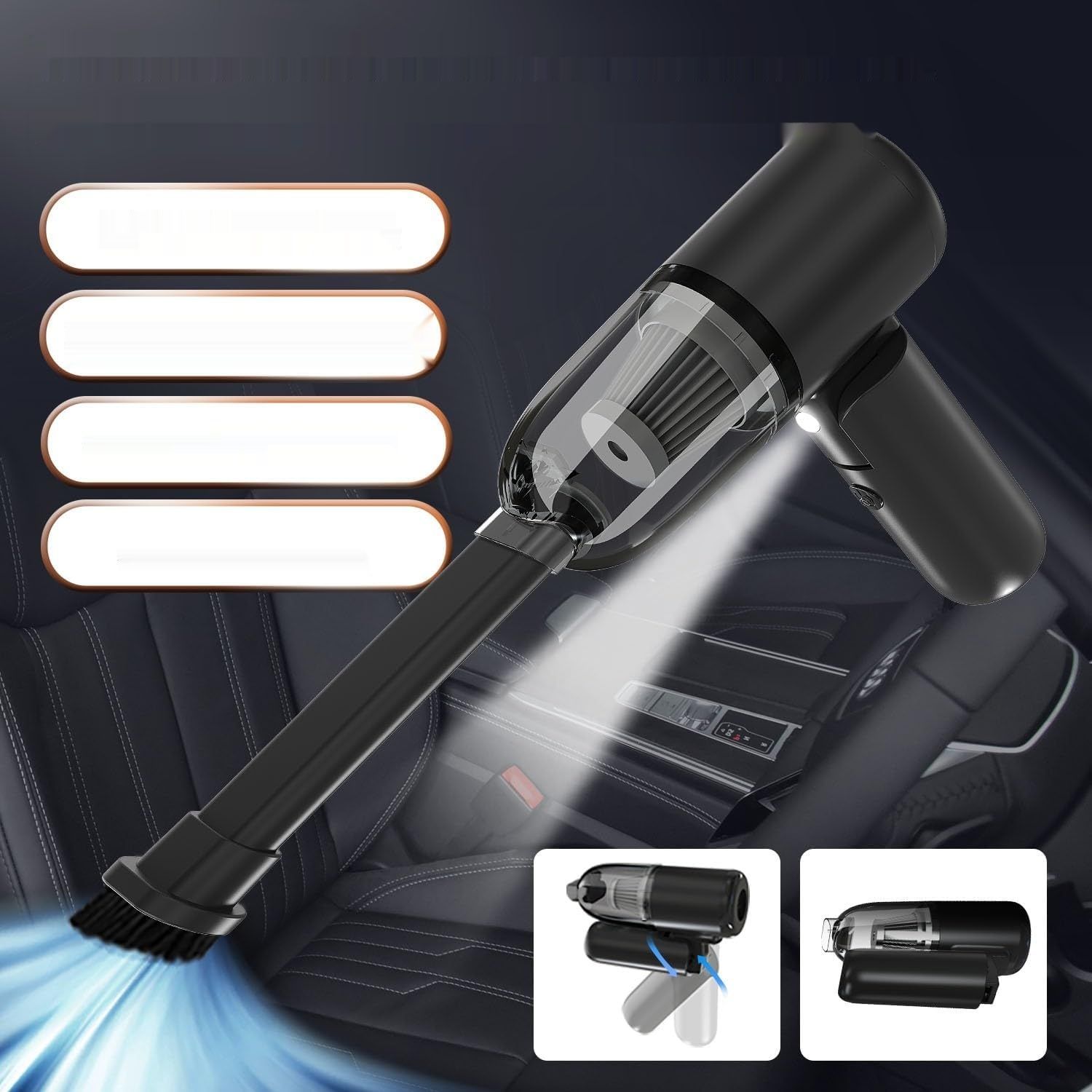 Catmart Bezprzewodowy Odkurzacz, 9000 Pa, 180° Składany, 3000 mAh, LED, Turbo.