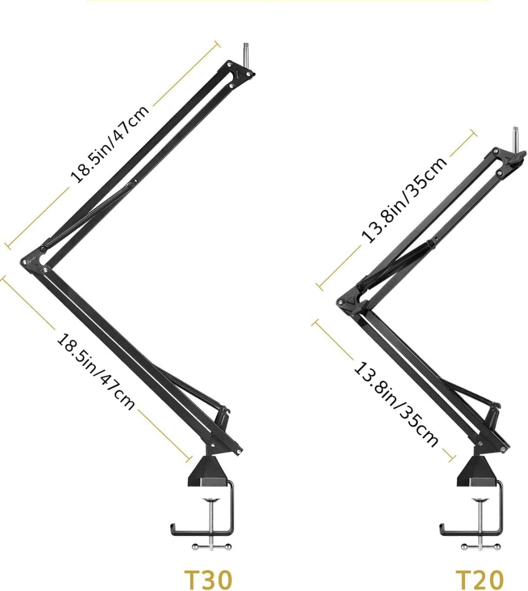TONOR Stojak na mikrofon, rozszerzone ramię przegubowe z filtrem pop, adapter 3/8&quot; na 5/8&quot;, klips mikrofonowy, ulepszony zacisk o wysokiej wydajności, do Blue Yeti, Nano, Snowball, iCE i innych (T30)