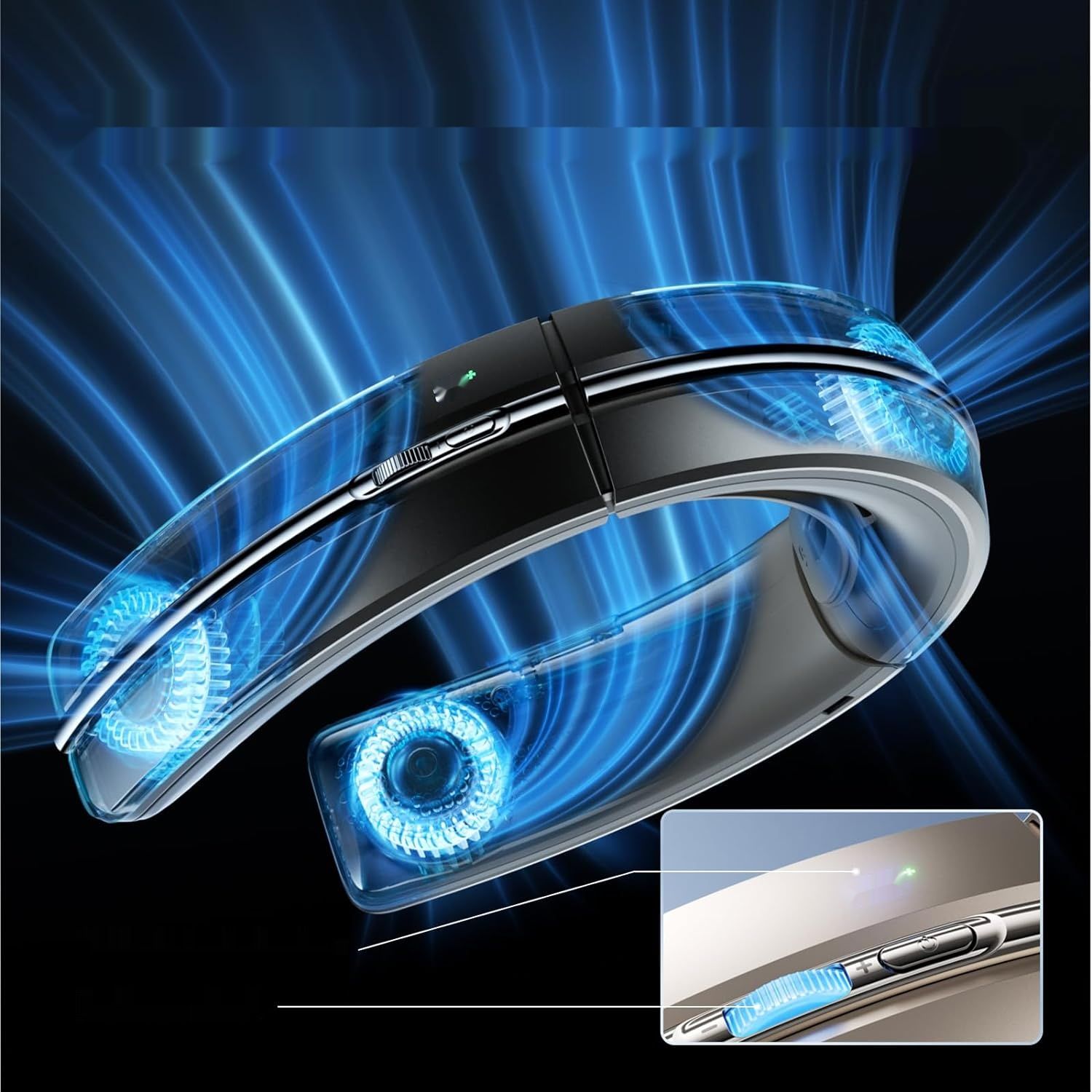 JISULIFE Przenośny Wentylator na Szyję, 5800 mAh, 100 prędkości, LED, Złoto
