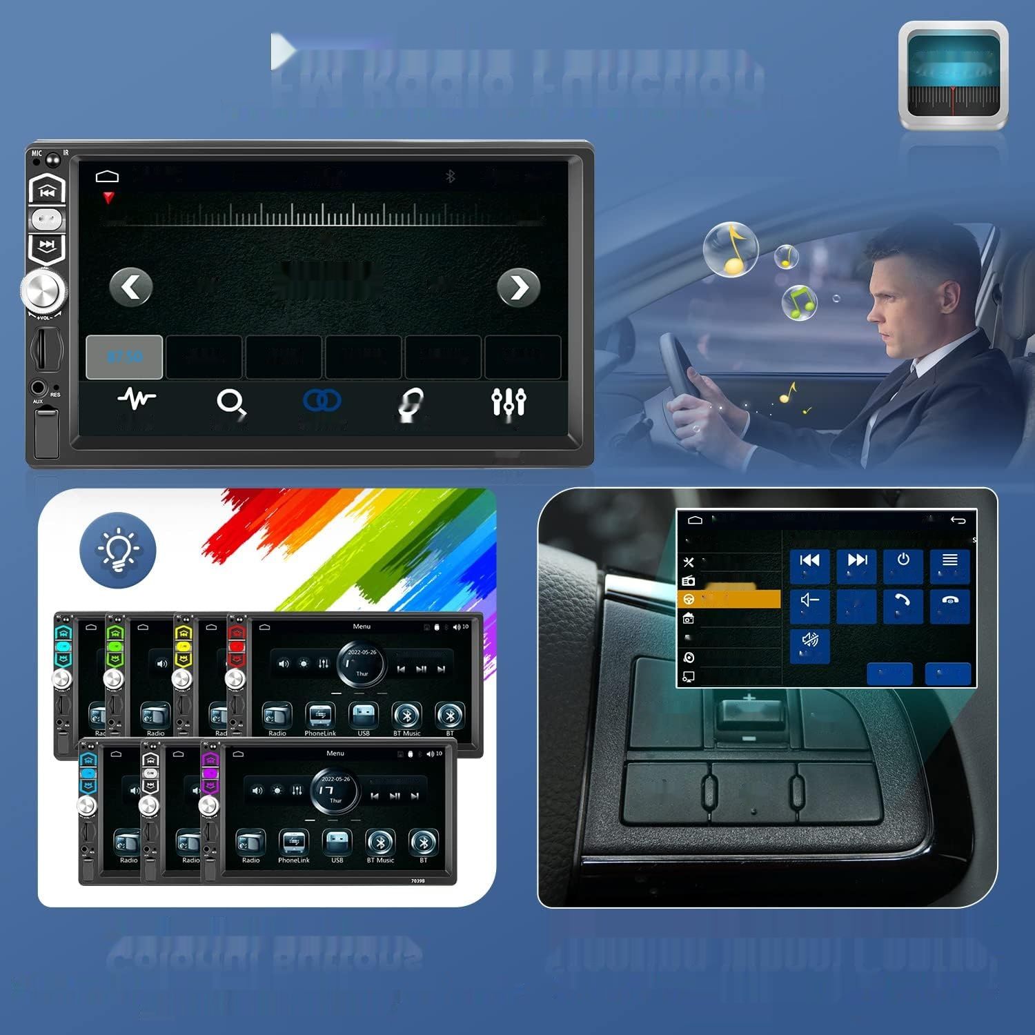 Radio samochodowe 1Din CarPlay Android z 7-calowym ekranem dotykowym.