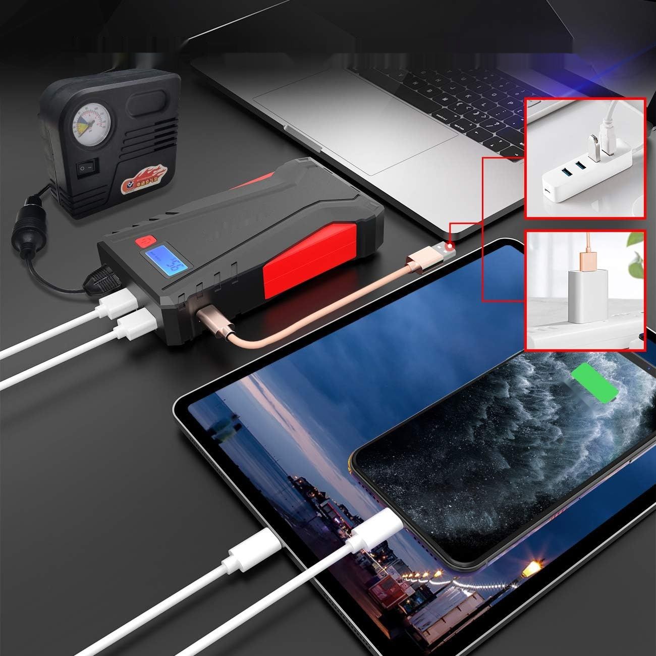 DINKALEN Jump Starter Power Bank, 12800 mAh, dla 7.0 L Benzyny lub 5.5 L Diesla