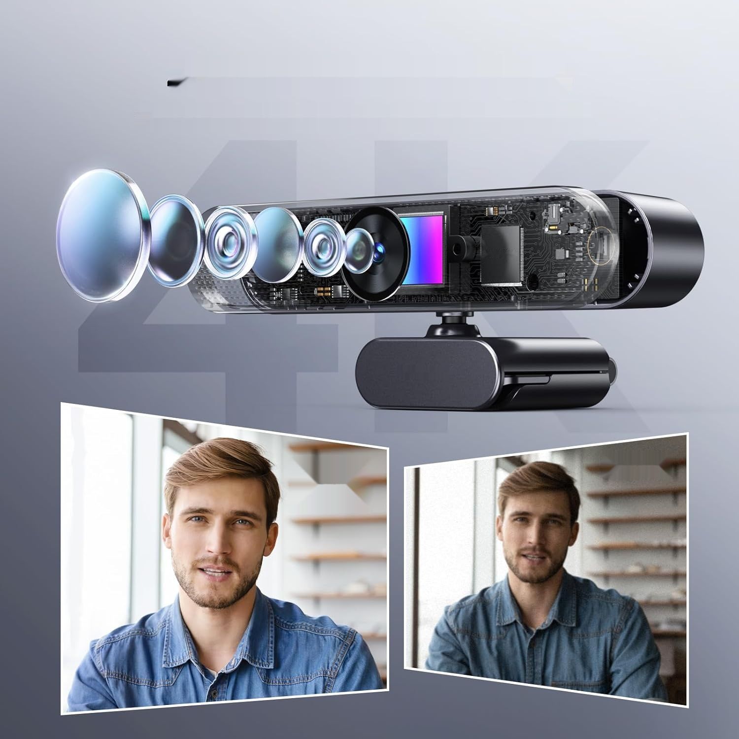 DEPSTECH DW50 Pro Kamera Internetowa 4K Ultra HD z Mikrofonem, 3x Zoom, Czujnik Sony