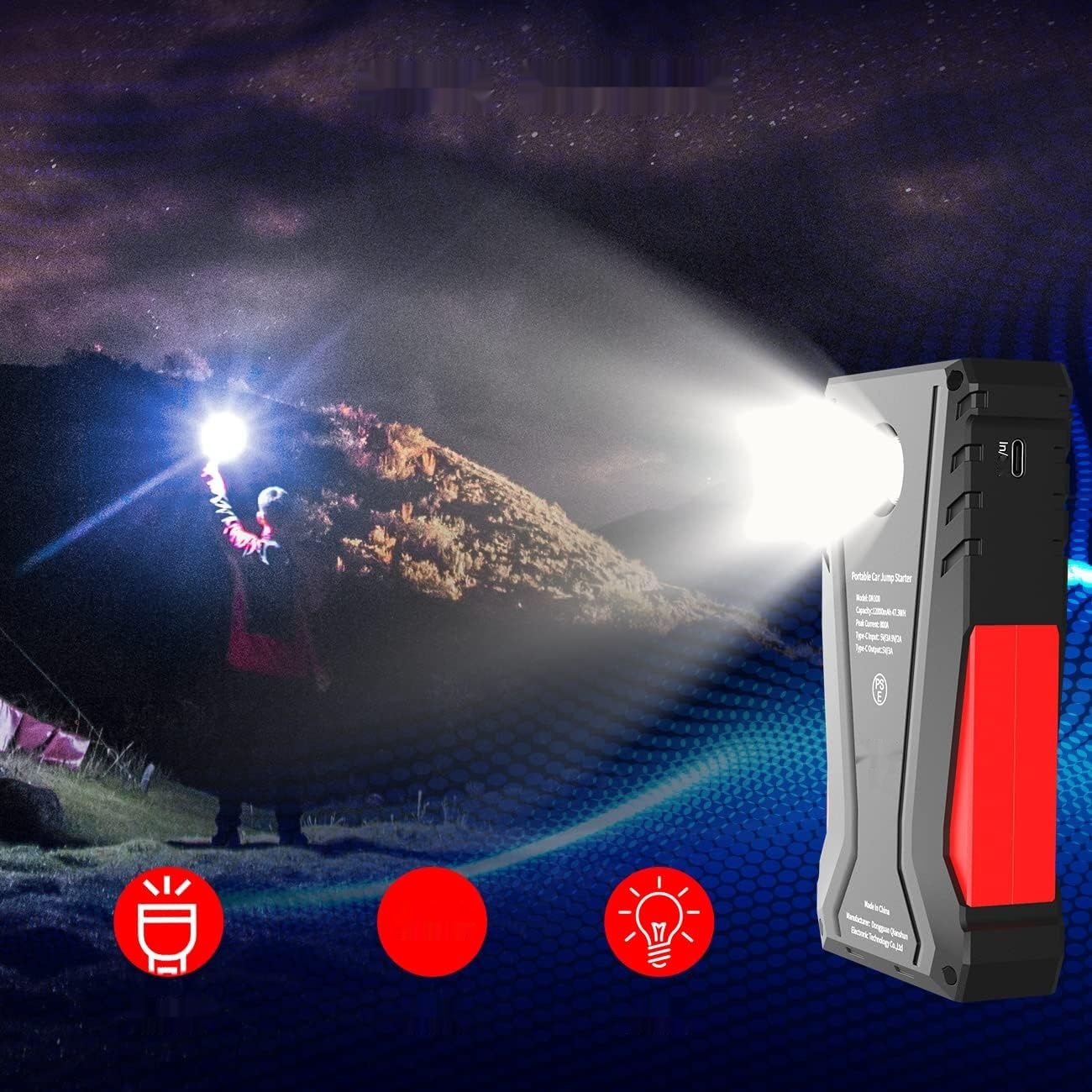 DINKALEN Jump Starter Power Bank, 12800 mAh, dla 7.0 L Benzyny lub 5.5 L Diesla