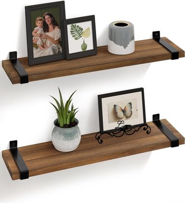 Gronda Drewniana Półka Ścienna, zestaw 2 szt., 60 cm, styl industrialny, jasny brąz.